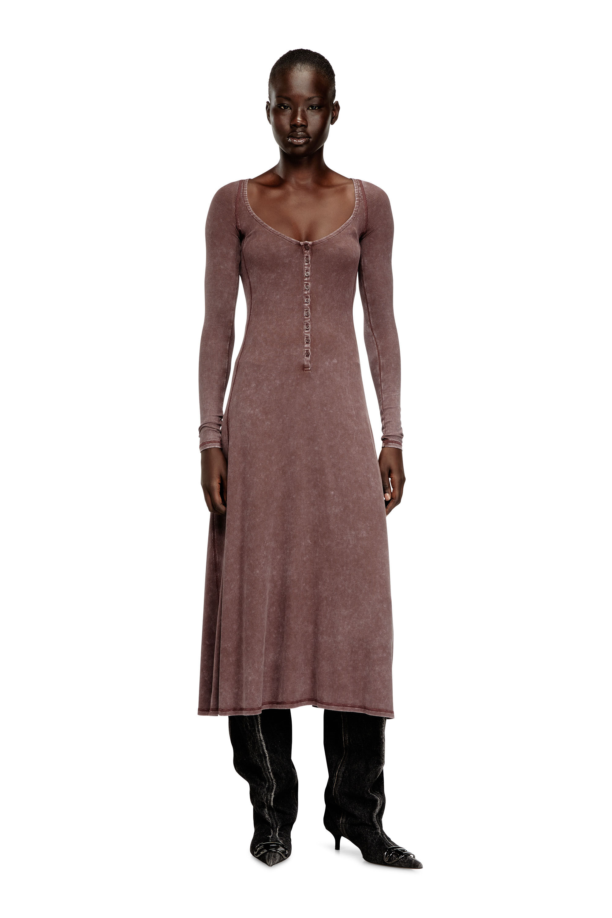 Women's Midi dress in faded ribbed jersey | Pink | Diesel