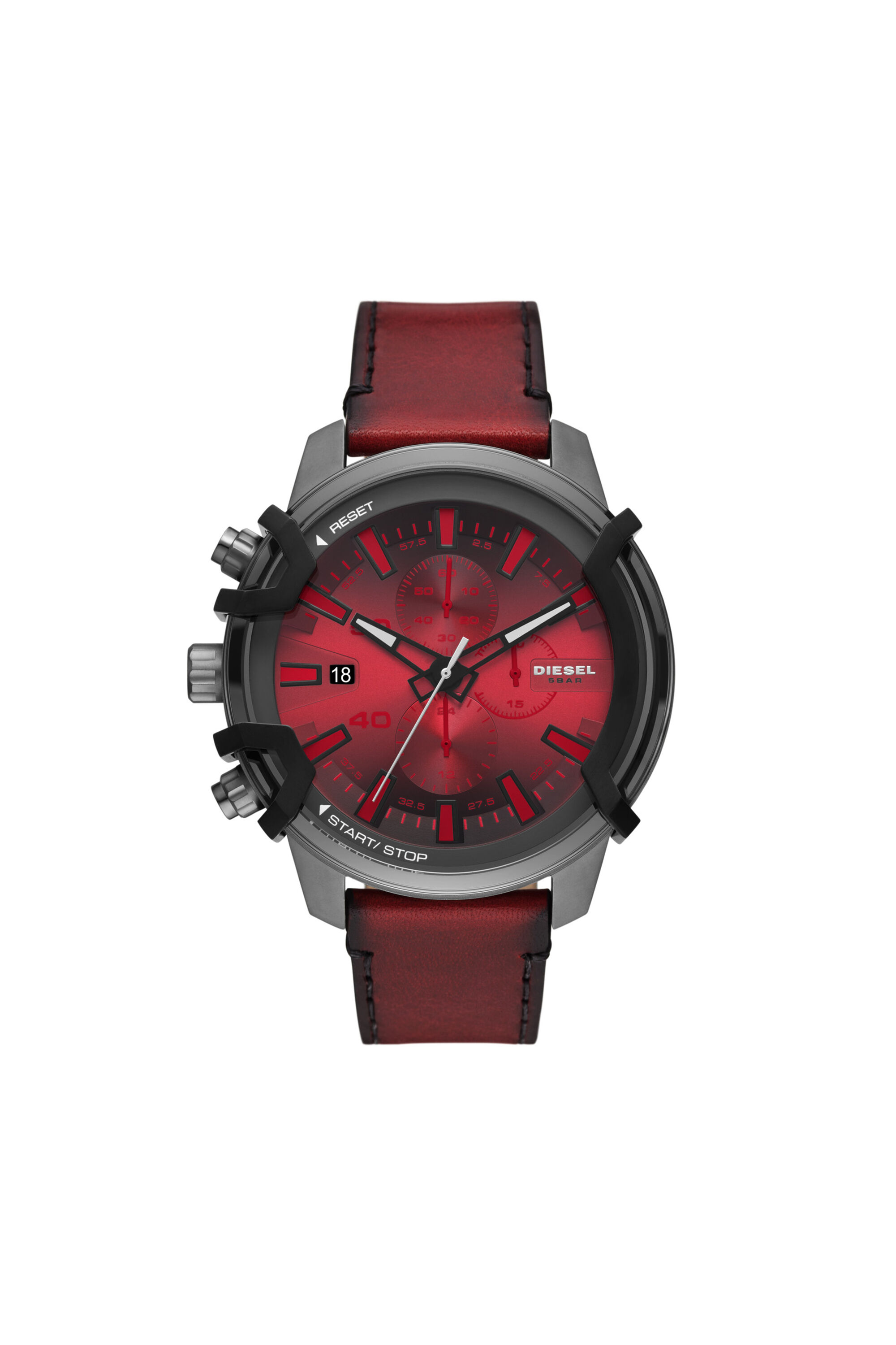 Diesel - DZ4594, Man's Griffed chronograph red Leather watch in Red - 1