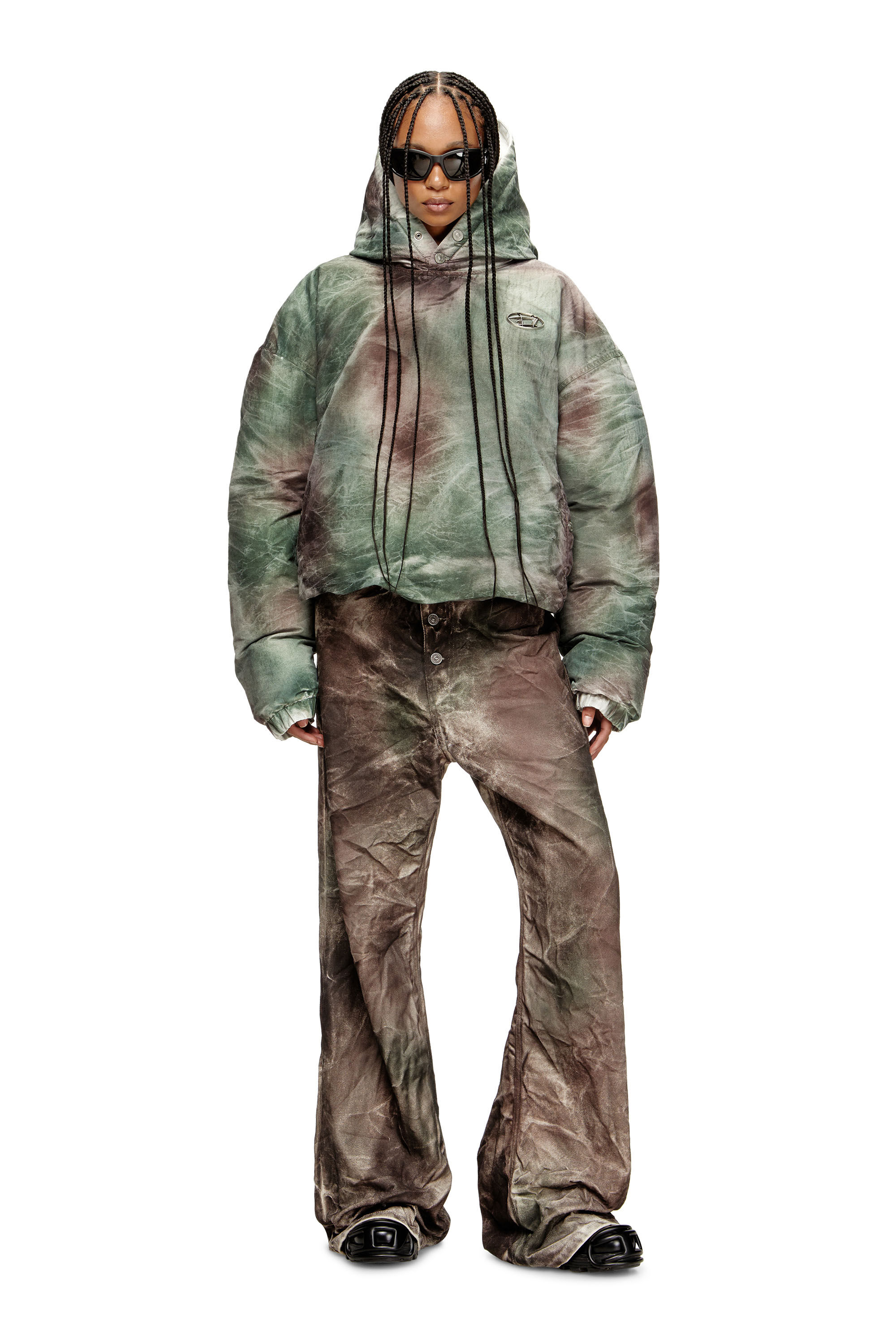 Diesel - W-THUG-JKT-PUFFY, Unisex's Puffy hooded jacket in camo nylon in Brown/Green - 7