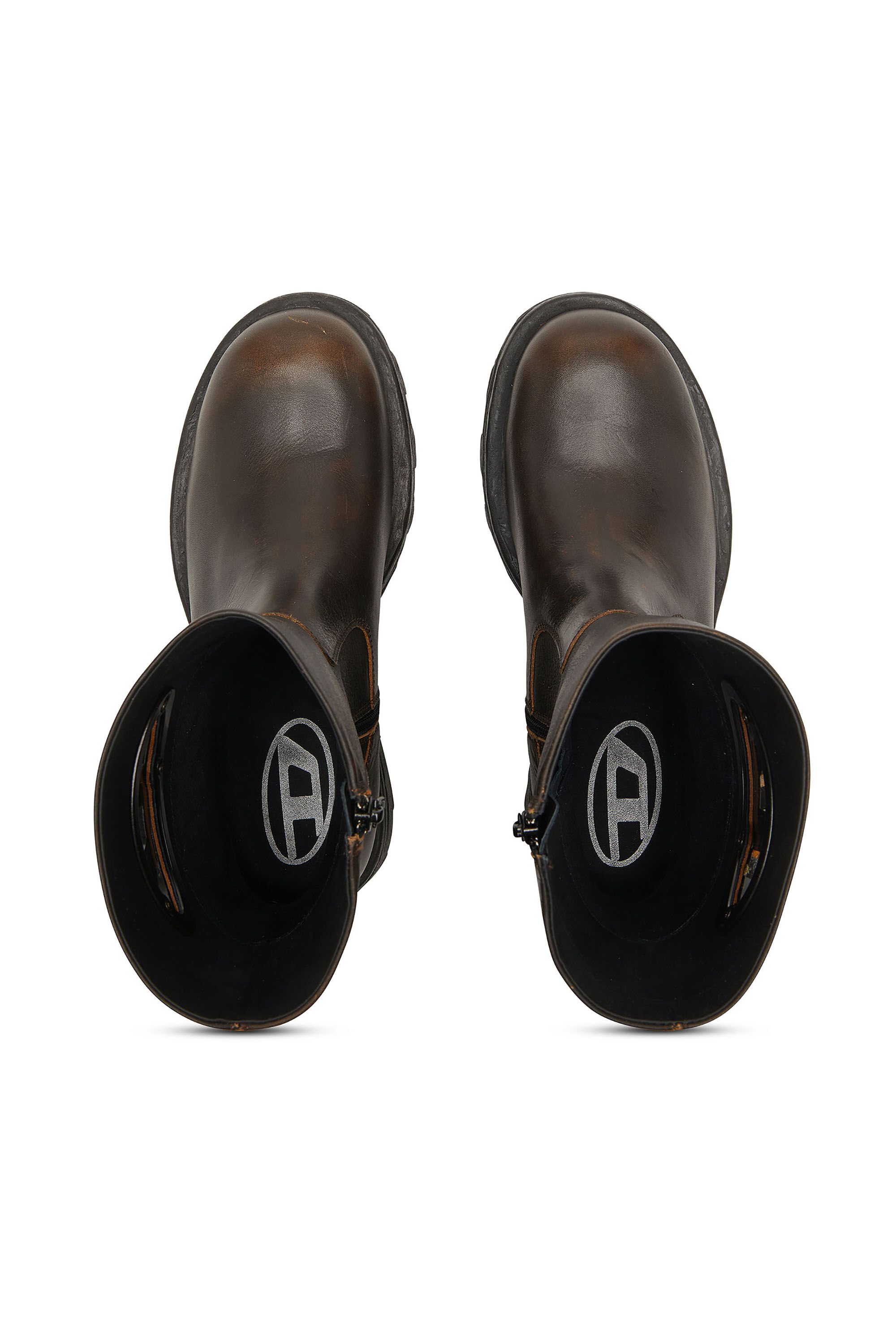 Women's D-Hammer-Cut-out leather boots with oxidised hardware
