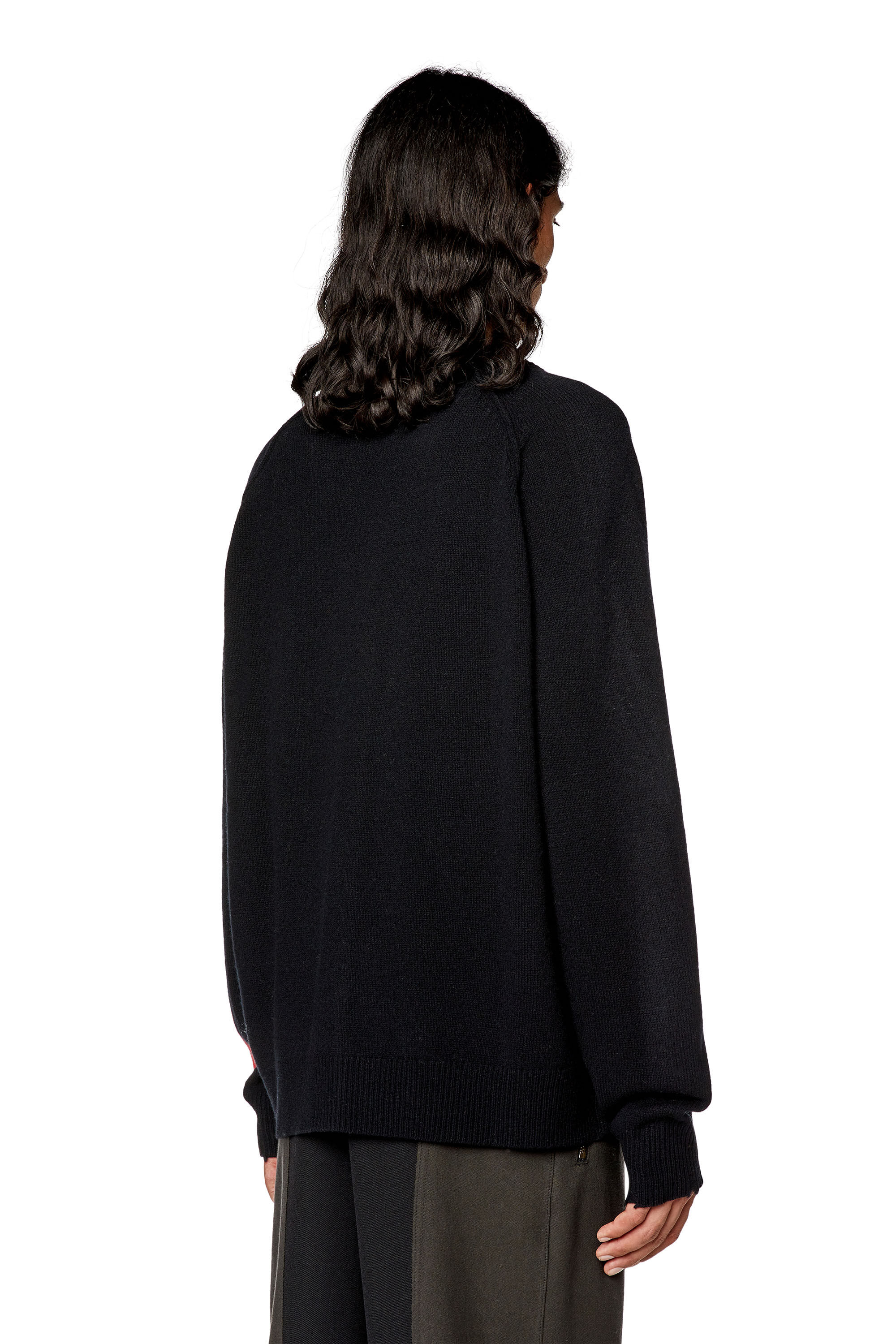 Diesel - K-SARRI, Male's Wool cardigan with cut-up logo in Black - 4