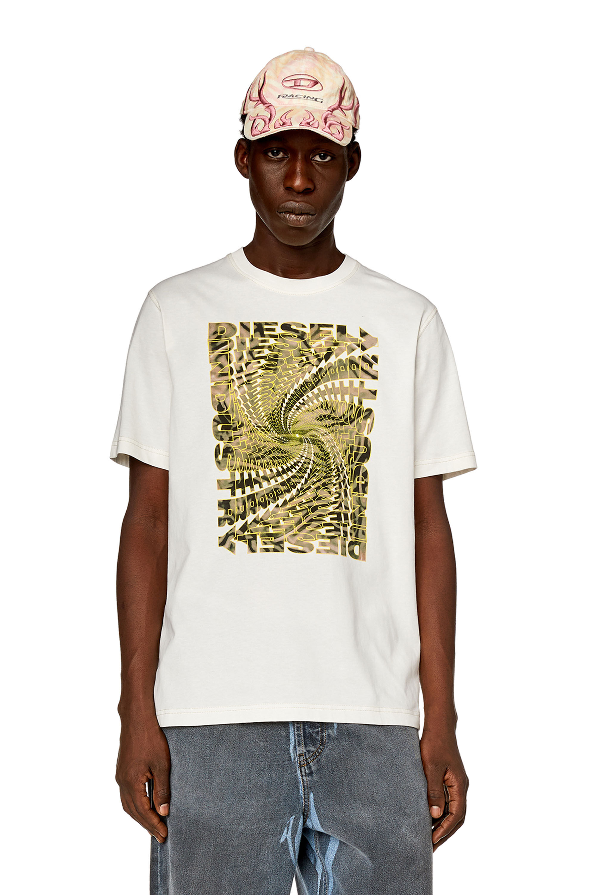 Men's T-shirt with zebra-camo optical logo print | White | Diesel