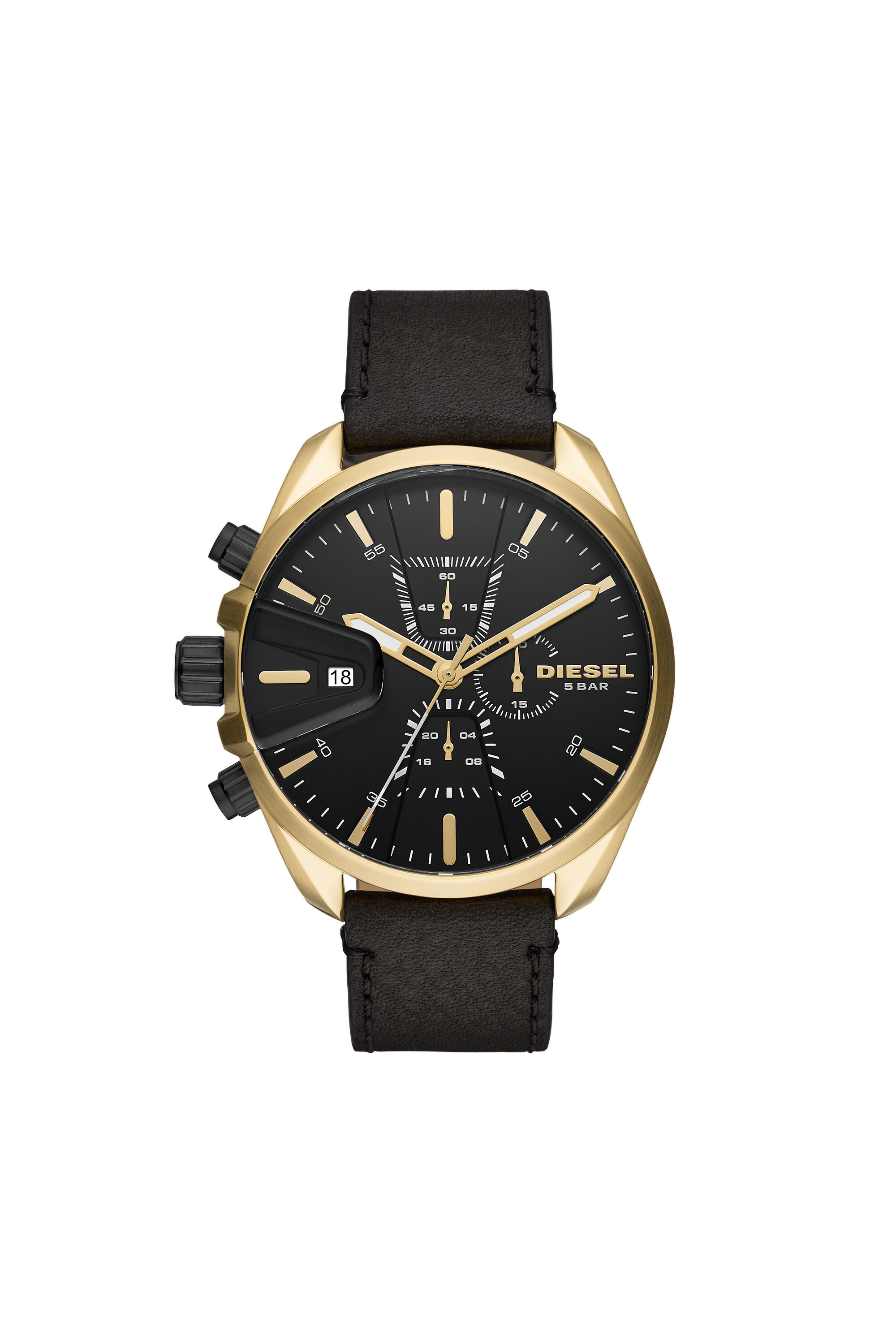 DZ4516 Man: MS9 chronograph black leather watch | Diesel