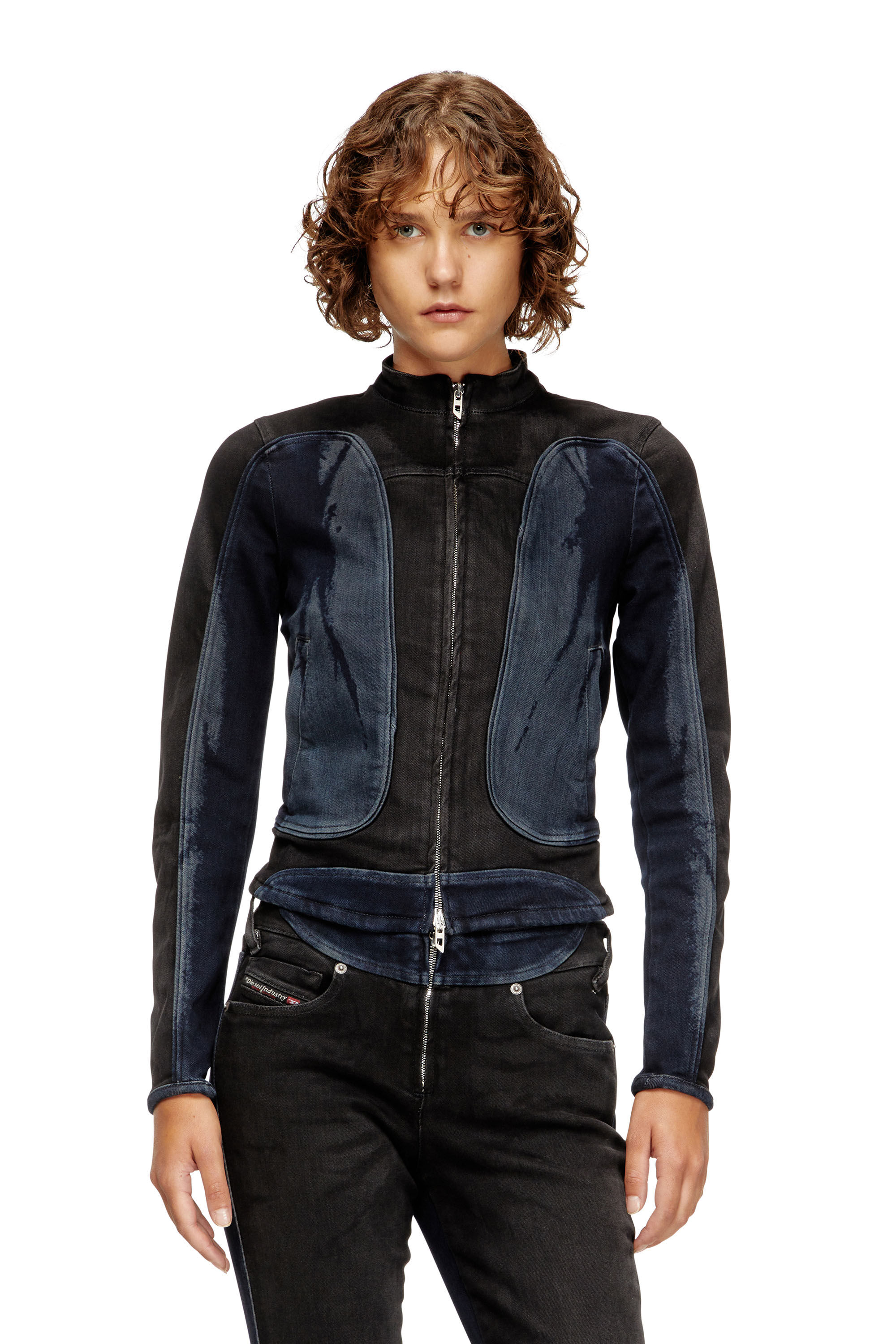 Diesel - DE-MORNY-S, Female's Biker-style jacket in bicolour denim in Black/Blue - 3
