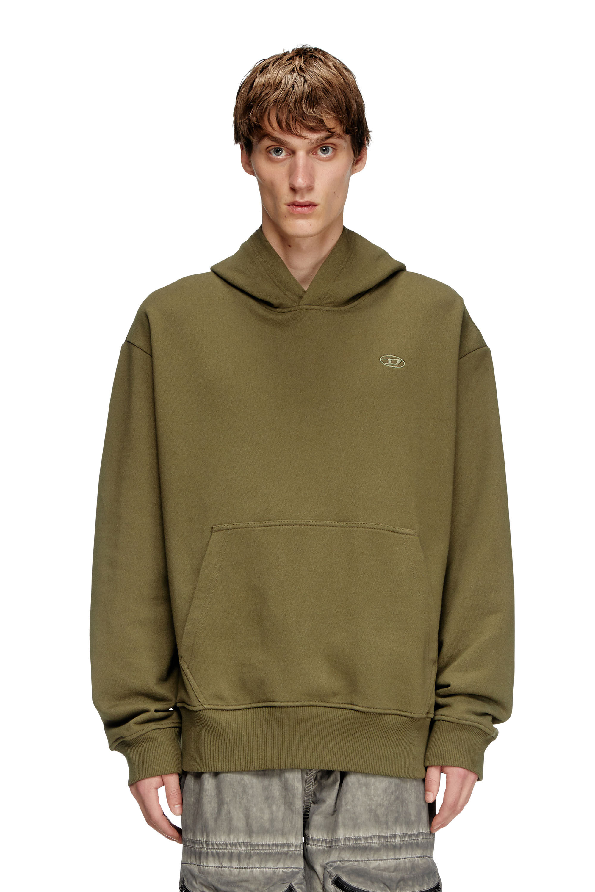 Diesel - S-MACS-HOOD-MEGOVAL-D, Male's Hoodie with logo embroidery in Military Green - 3