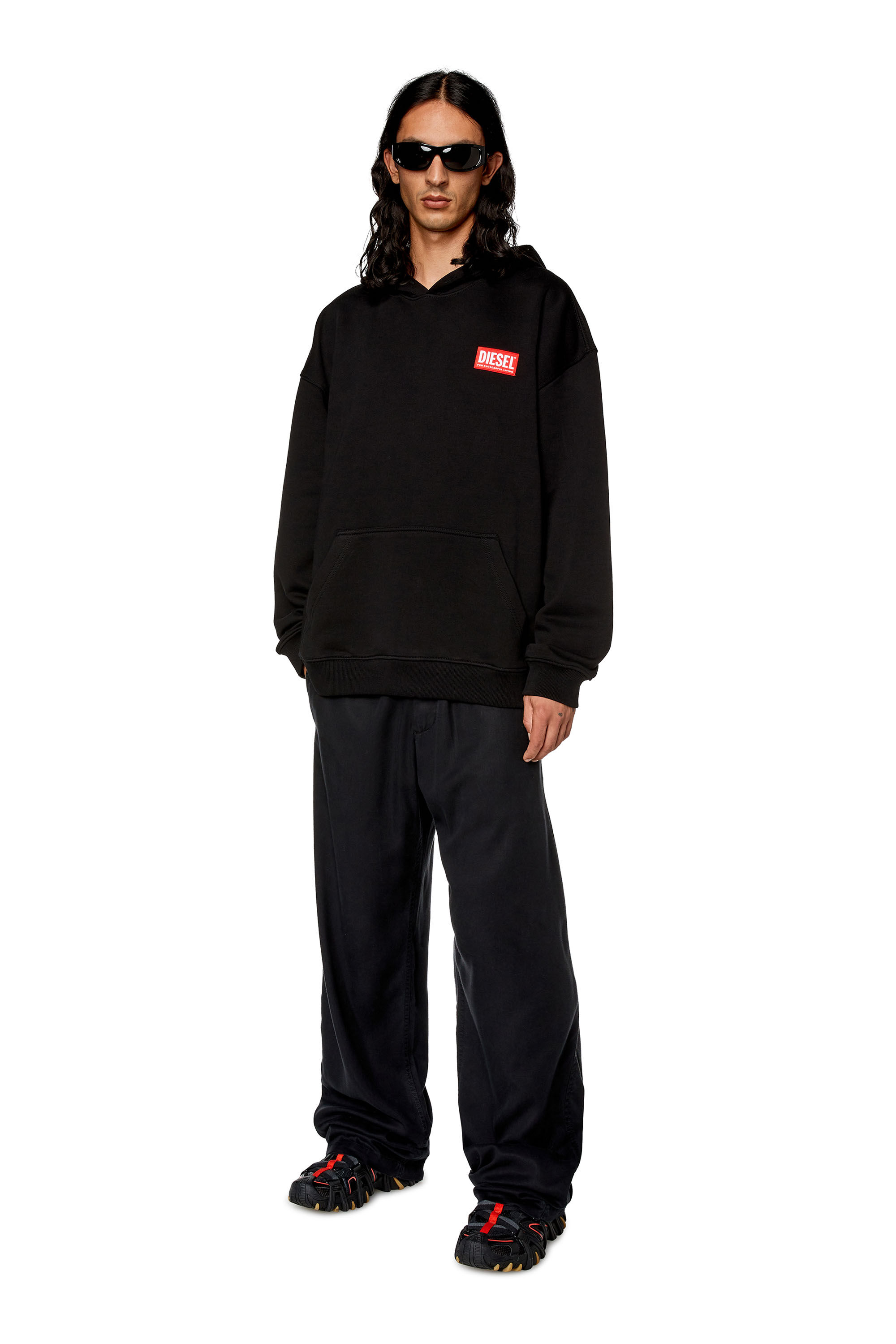 Diesel - S-NLABEL-HOOD-L1, Male's Oversized hoodie with logo patch in Black - 1
