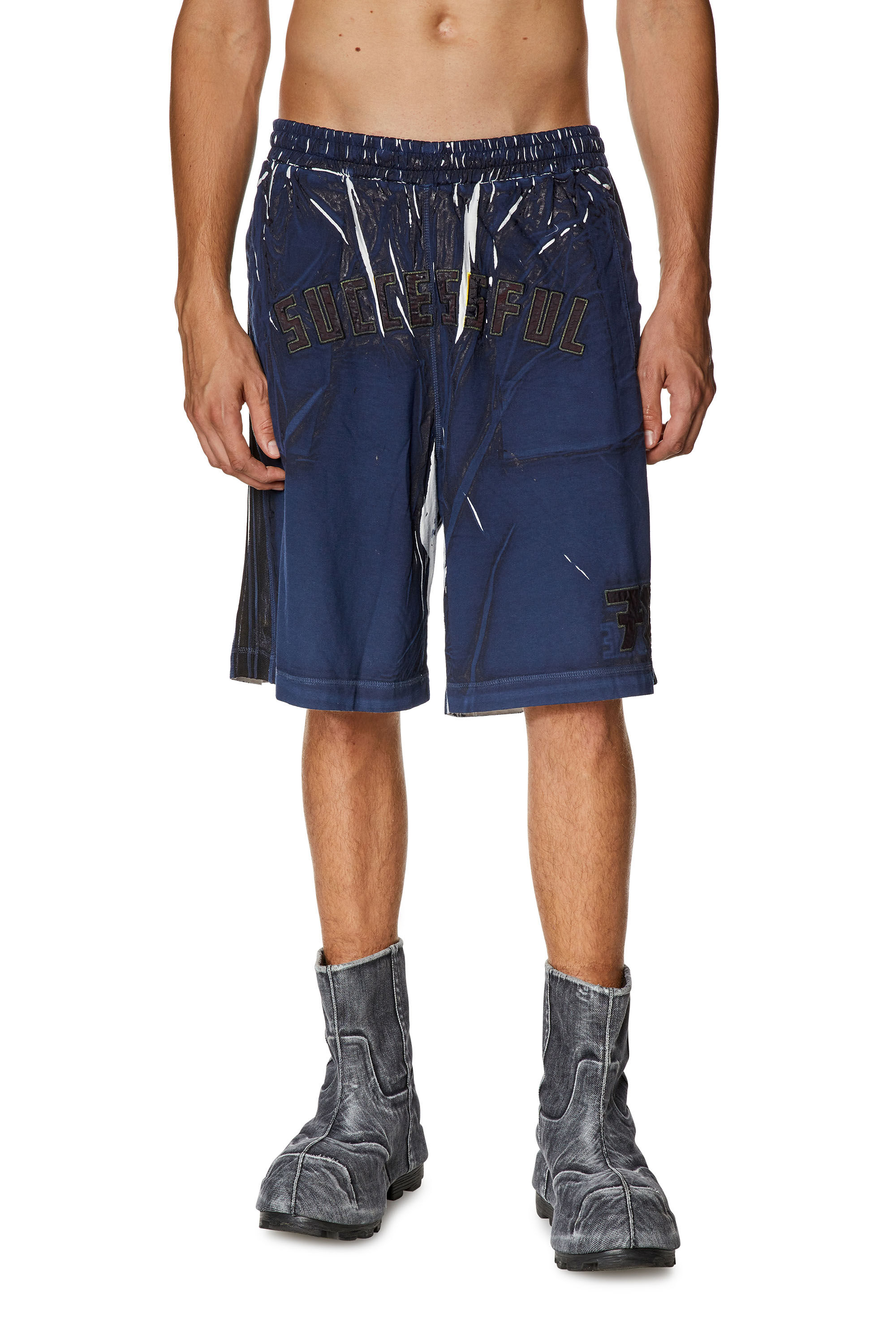 Diesel - P-ROWY, Male's Sweat shorts with shadowy overprint in Dark Blue - 3
