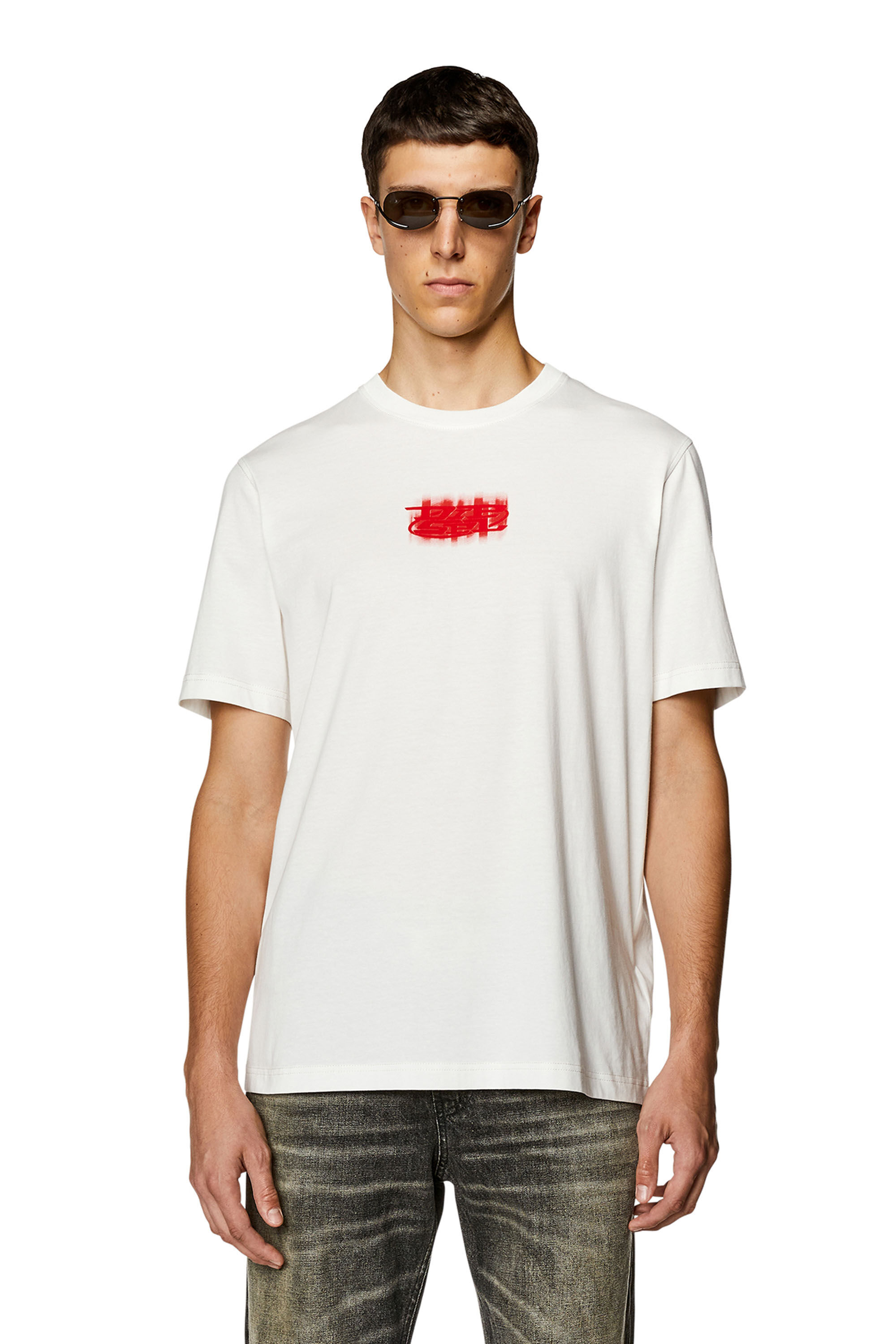 Diesel - T-JUST-N4, T-shirt en coton bio avec logo floqué Homme in Blanc - 3
