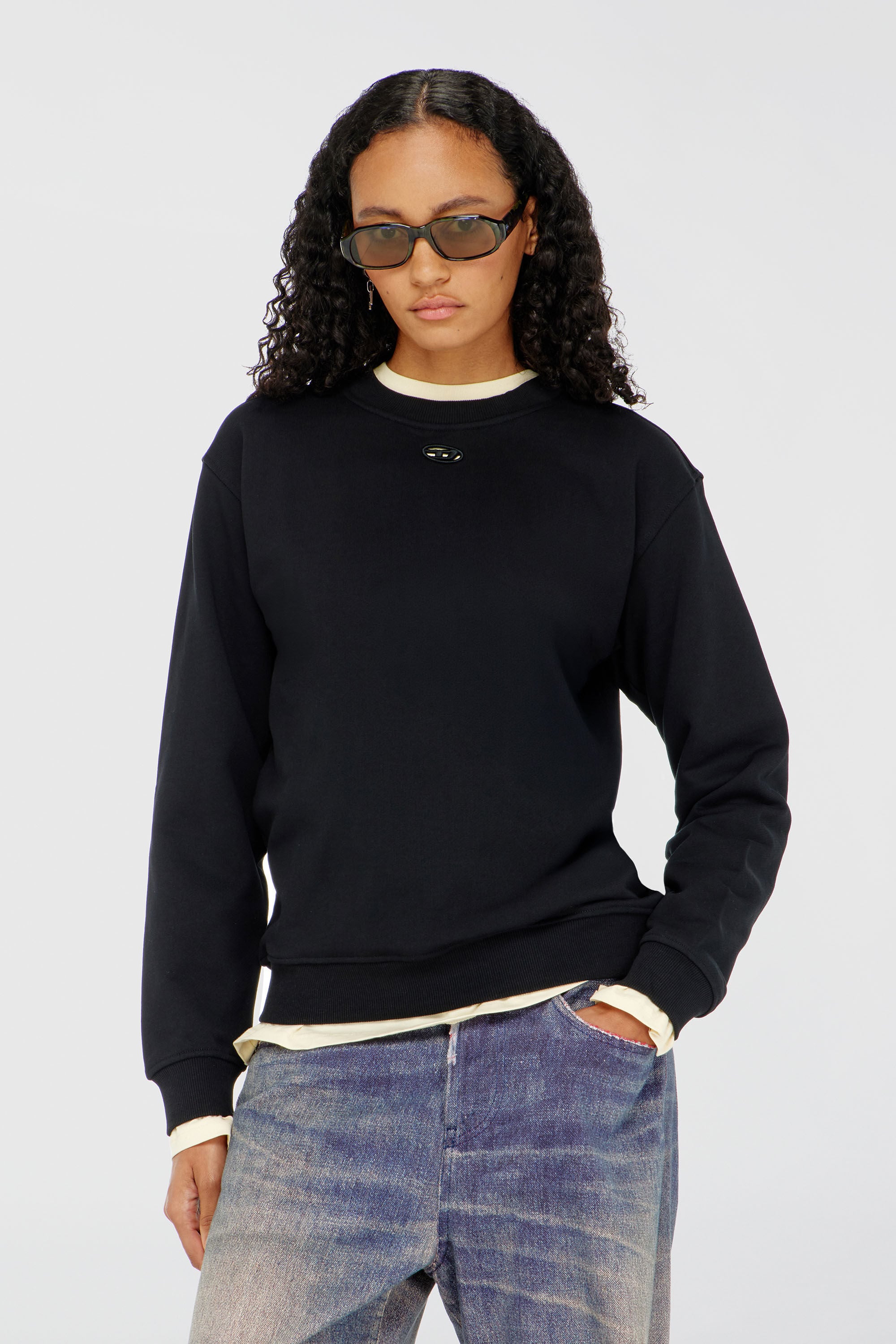 Diesel - F-NORMY-OD, Sudadera de algod&oacute;n con bordado Oval D Mujer in Negro - 3