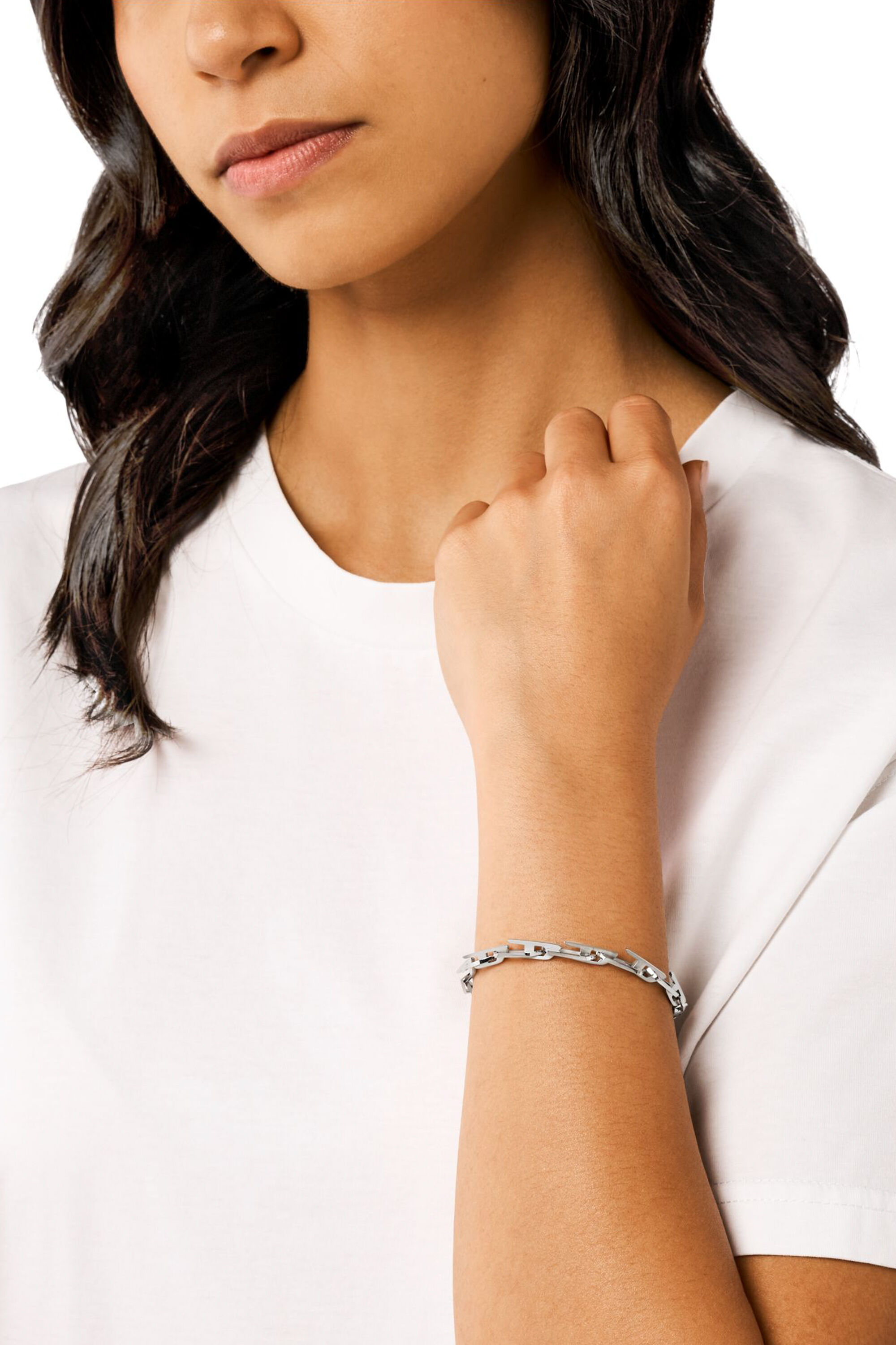 Women's Stainless Steel Interlocking D Logo Chain Bracelet