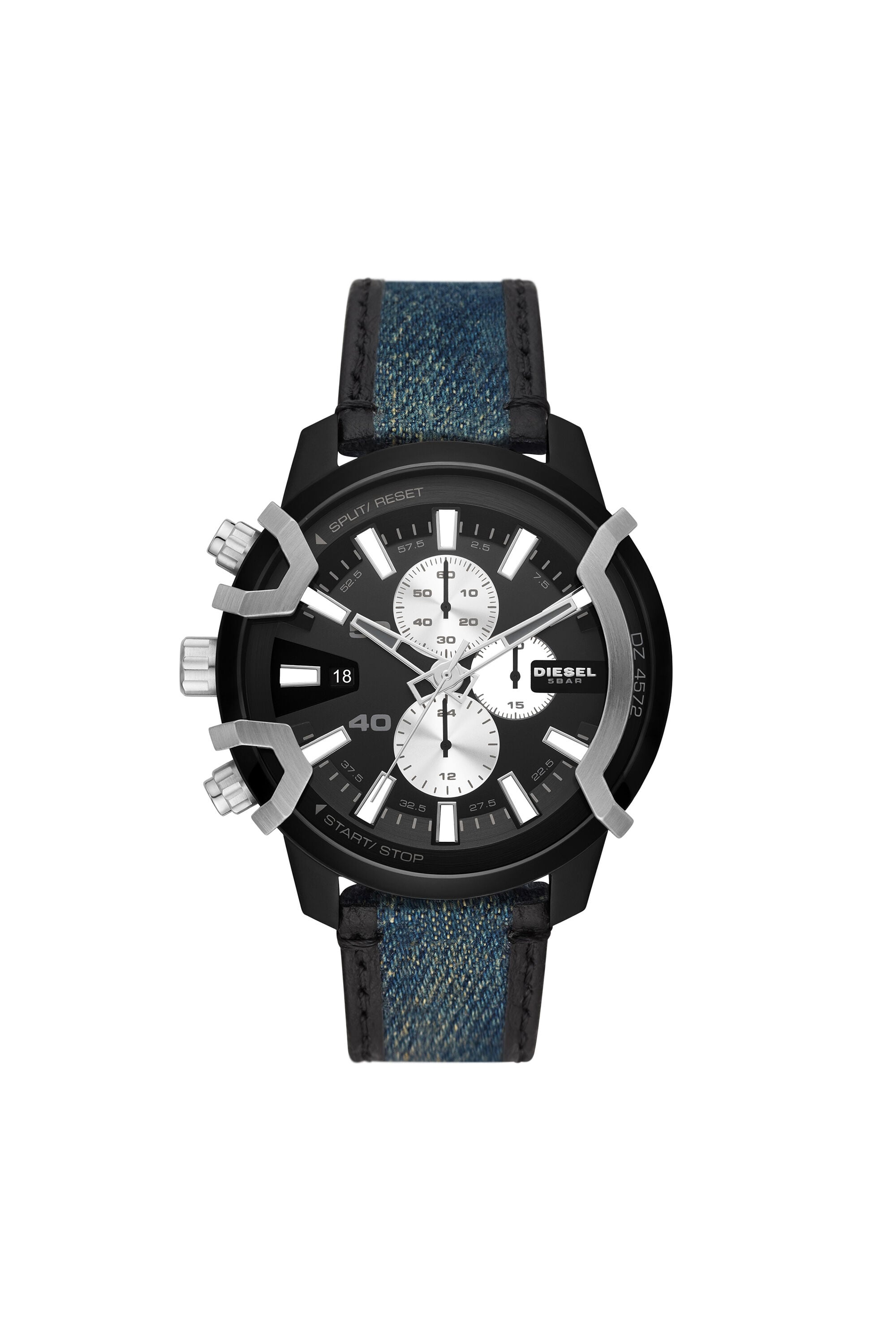 DZ4572 Man: Griffed chronograph denim and leather watch | Diesel