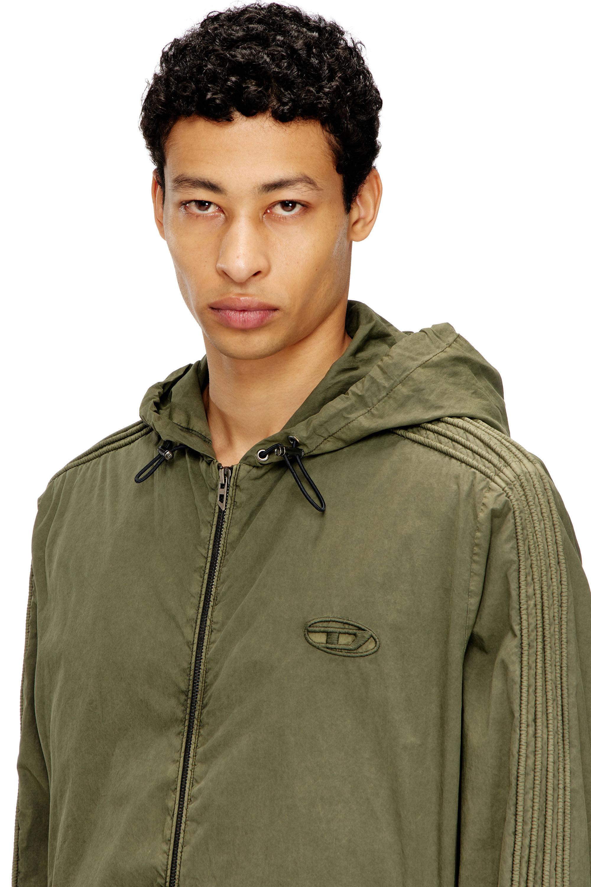 Men's Hooded zip-up jacket in cotton poplin | Green | Diesel