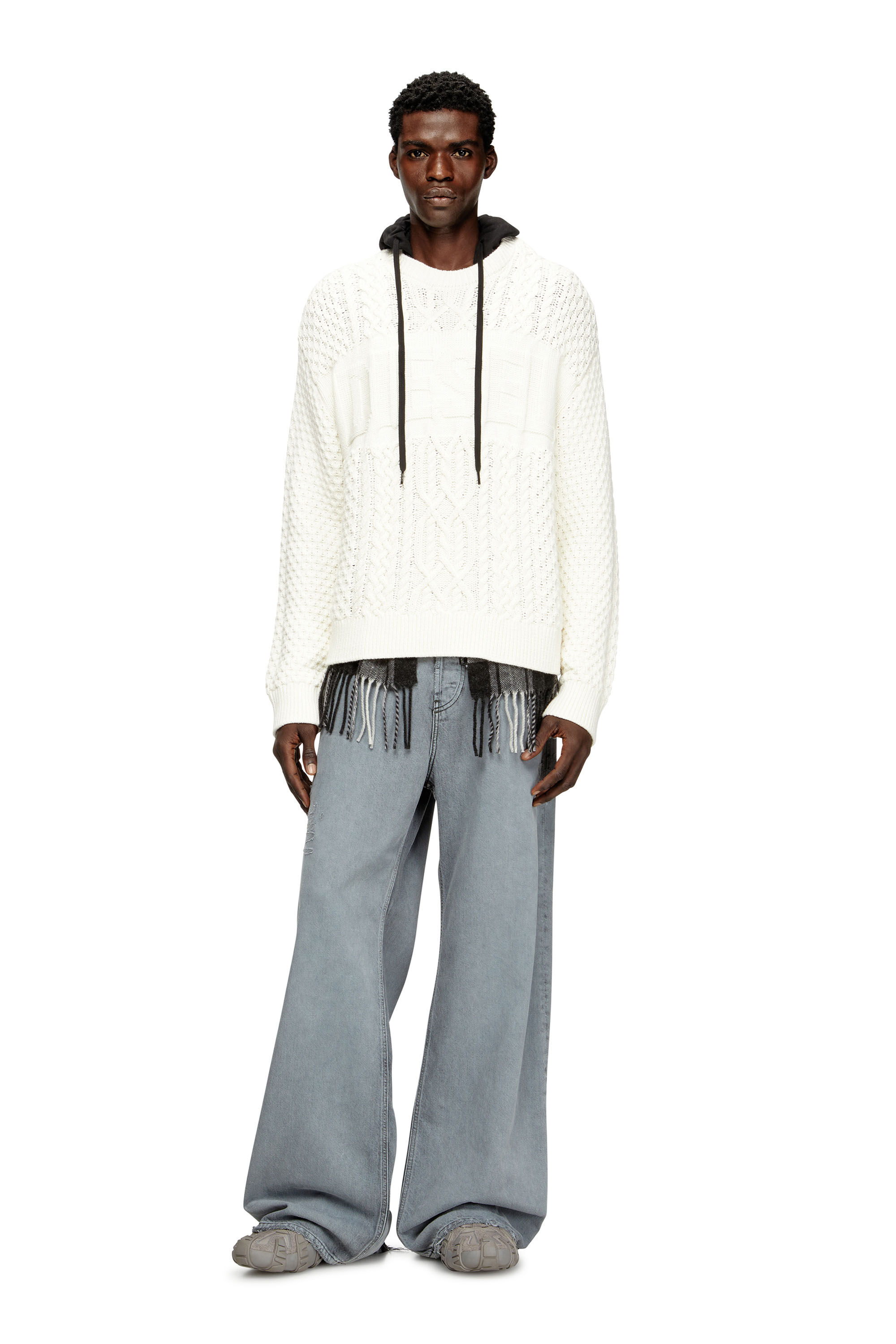 Men's Cable-knit jumper with Diesel logo | White | Diesel US