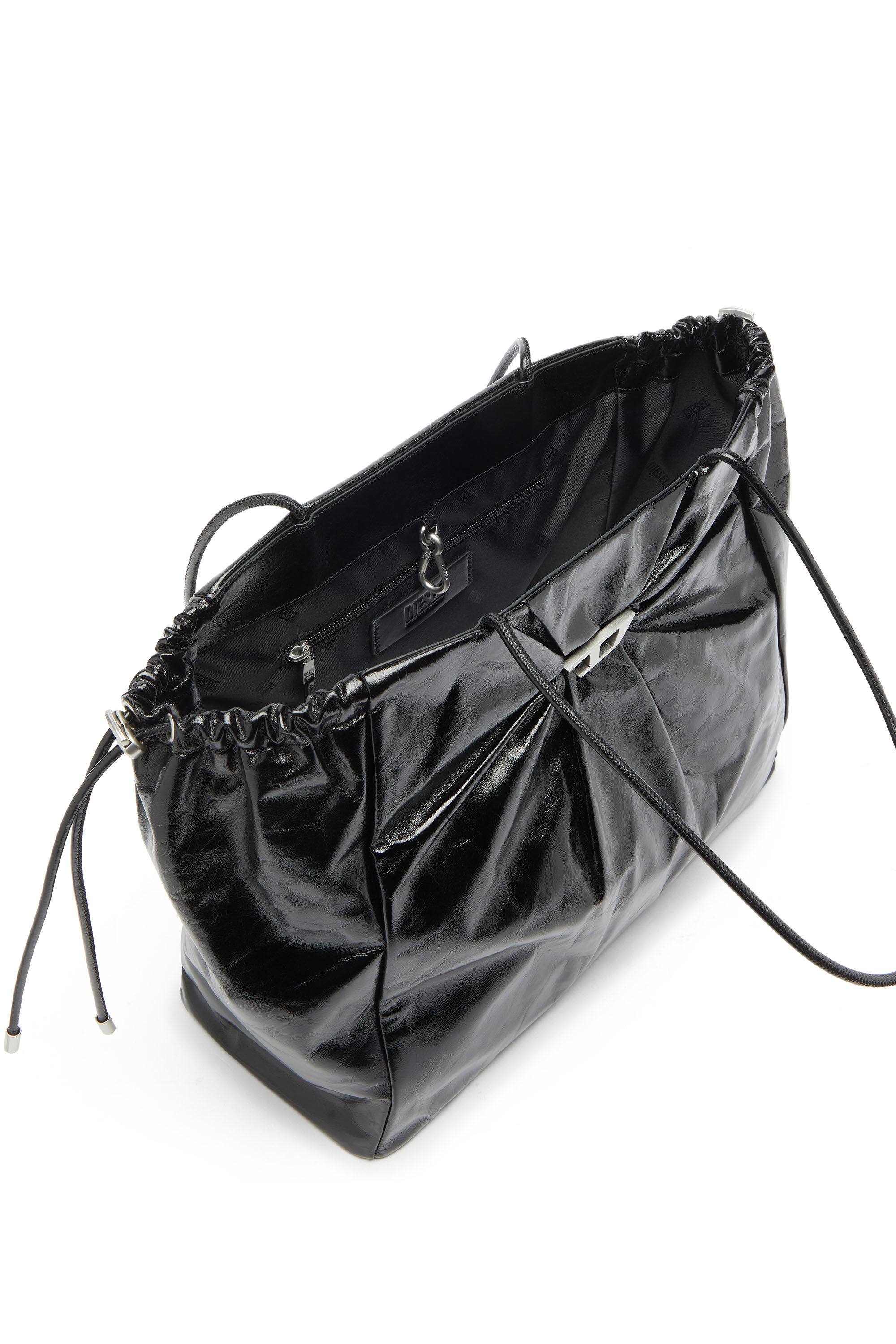 バッグ DIESEL Women's Scrunch-D - Tote bag in shiny wrinkled leather | Black