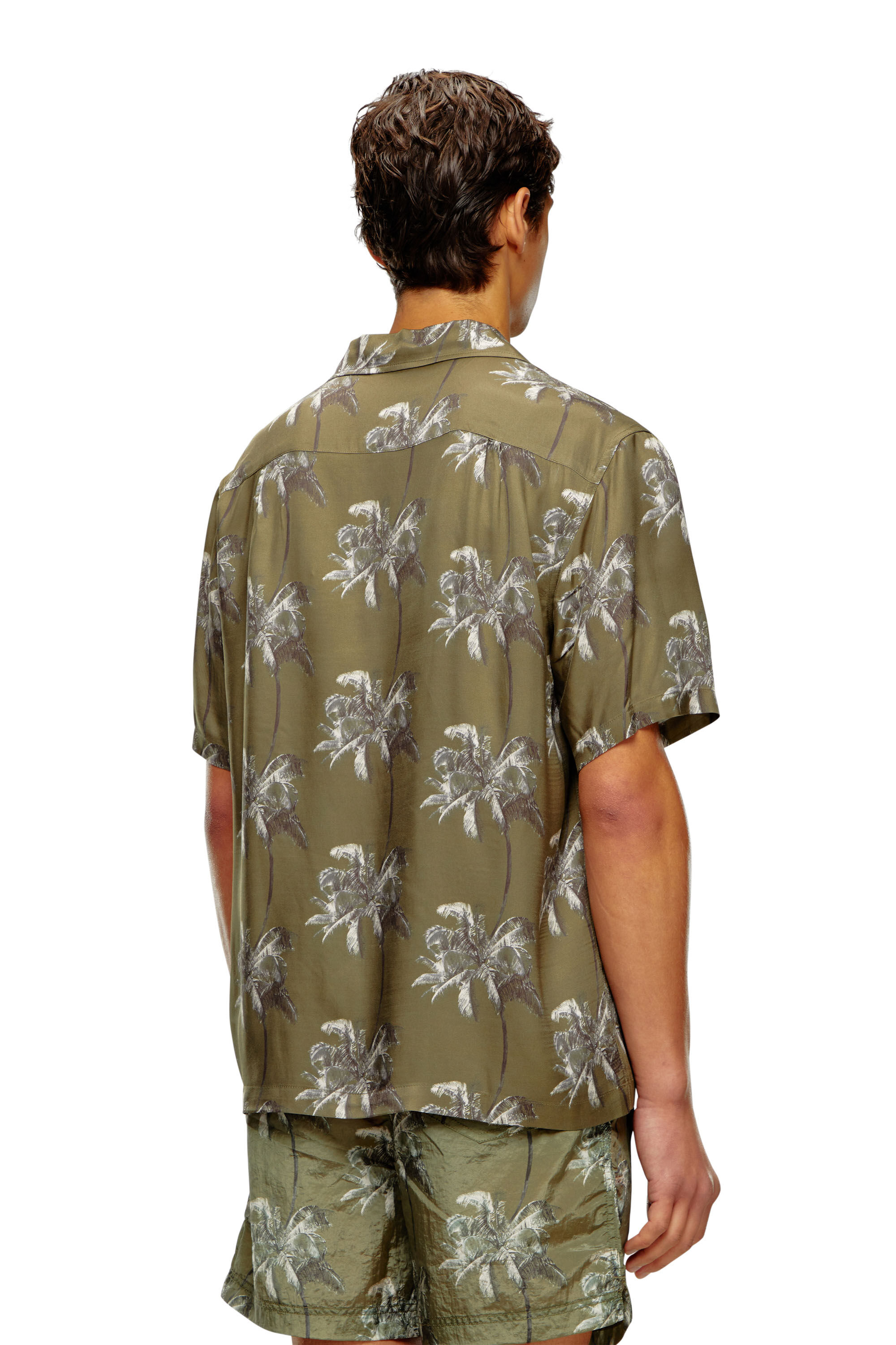 Diesel - BMOWT-ADRIAN, Chemise de plage avec imprimé palmier Homme in Marron - 3