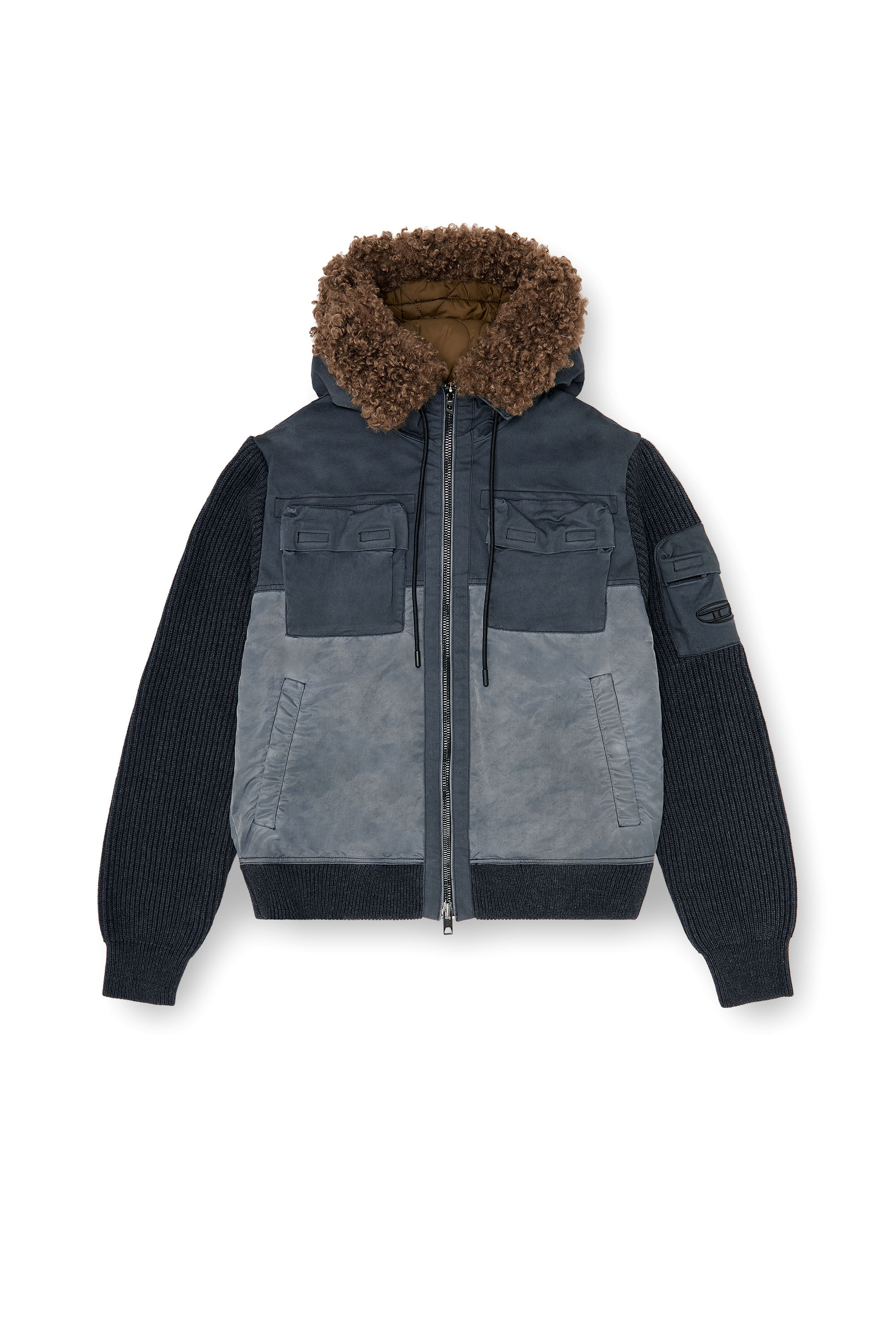 Diesel - W-DELLS, Chaqueta acolchada con capucha y mangas de punto Hombre in ToBeDefined - 2