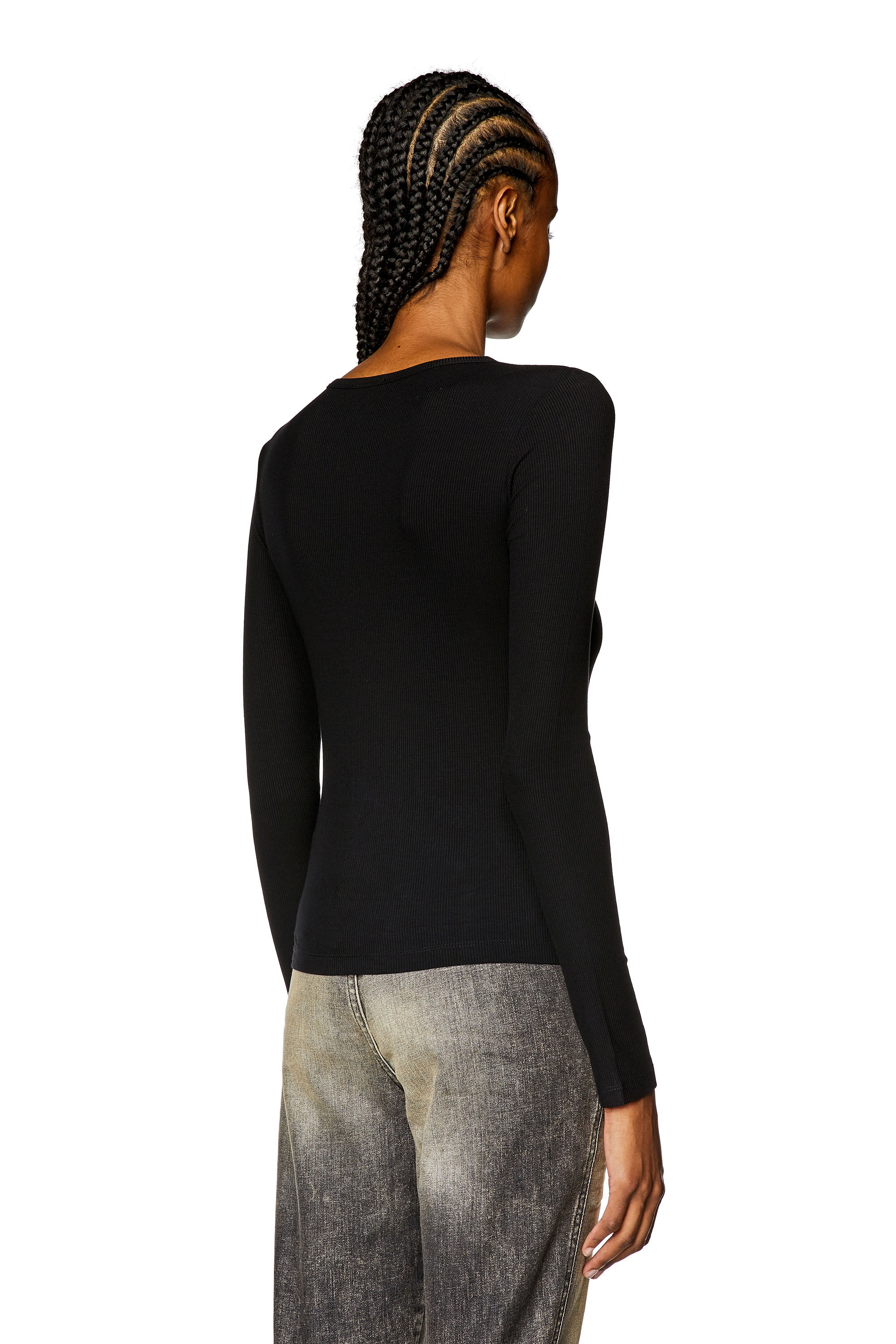 Diesel - T-MATIC-LS, Camiseta de manga larga con escote con cadena Mujer in Negro - 5