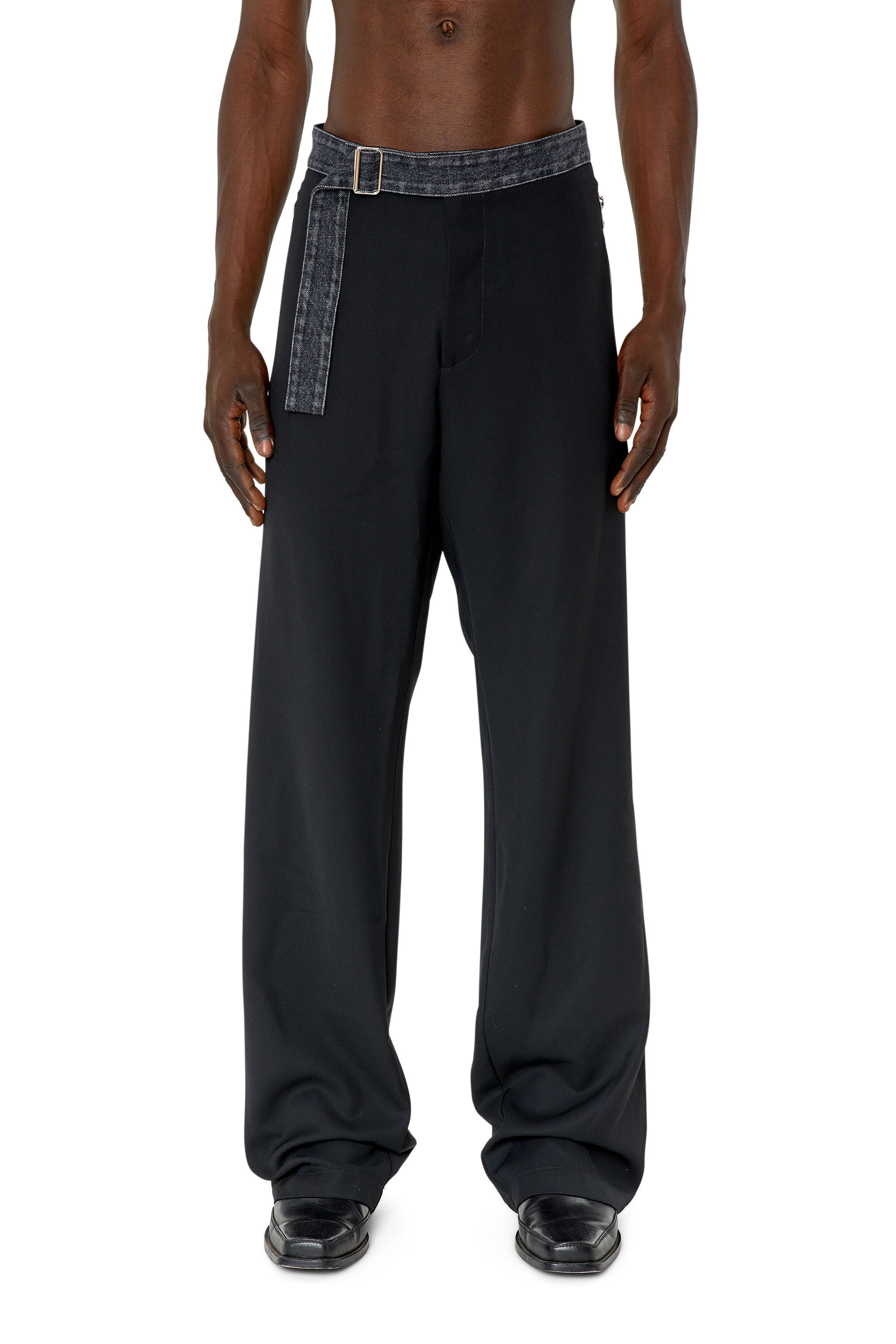 Diesel - P-GOLD-A, Man's Wool pants with denim waistband in Black - 4