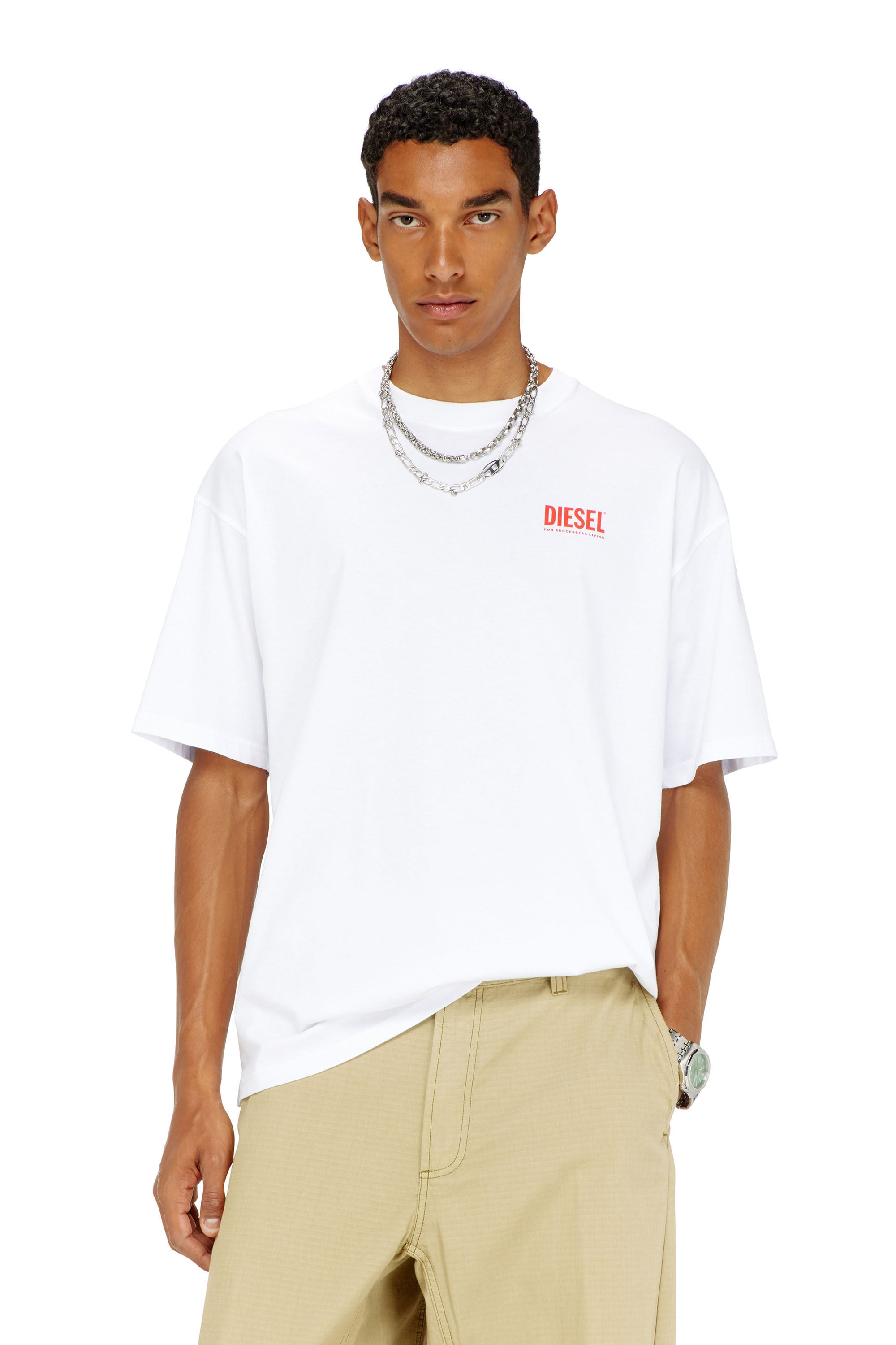 Men's Cotton T-shirt with Diesel Biscotto print | White | Diesel US