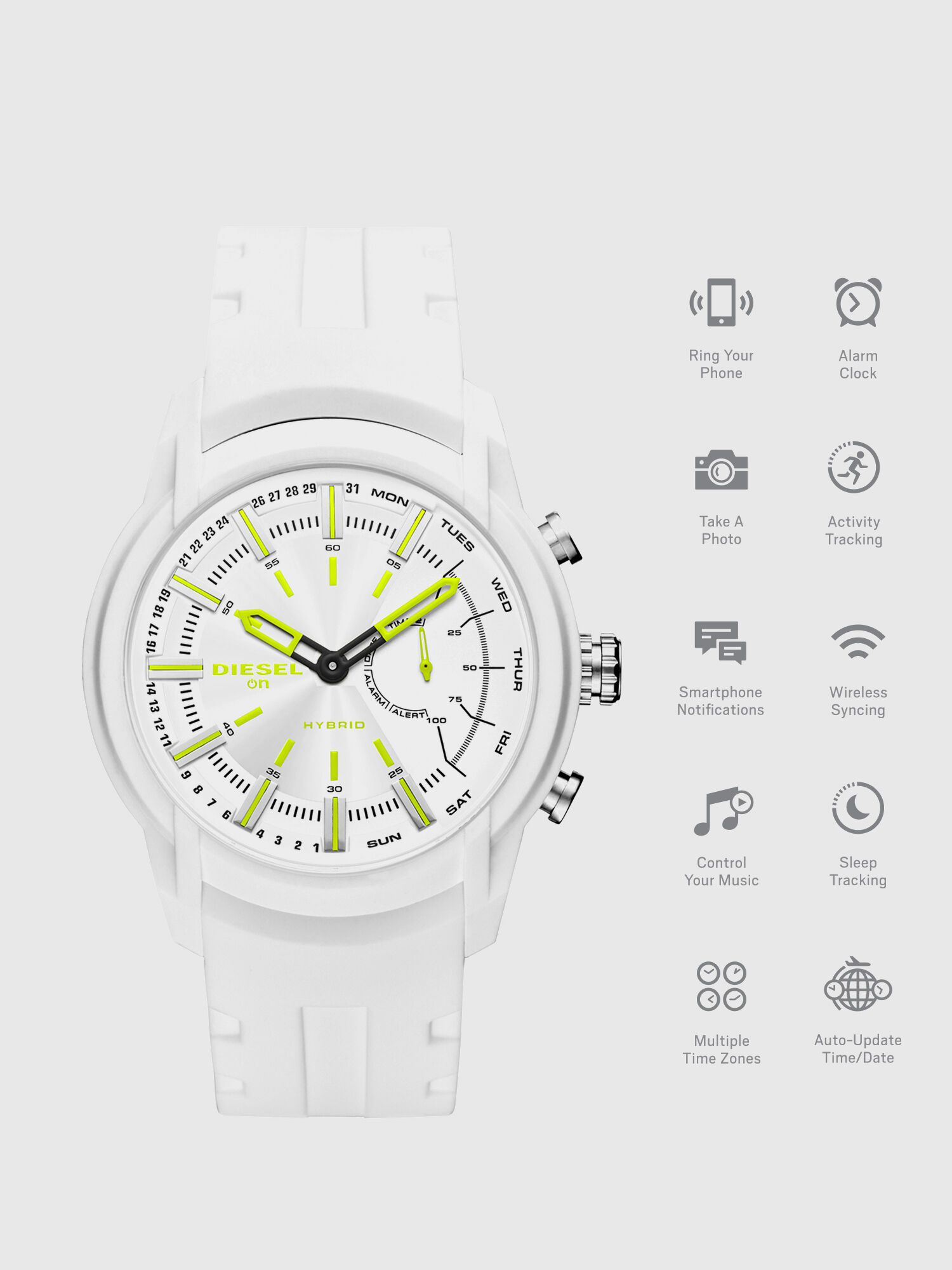 Diesel - DT1015, Male's Armbar Hybrid white silicone smartwatch, 44 mm in White - 1