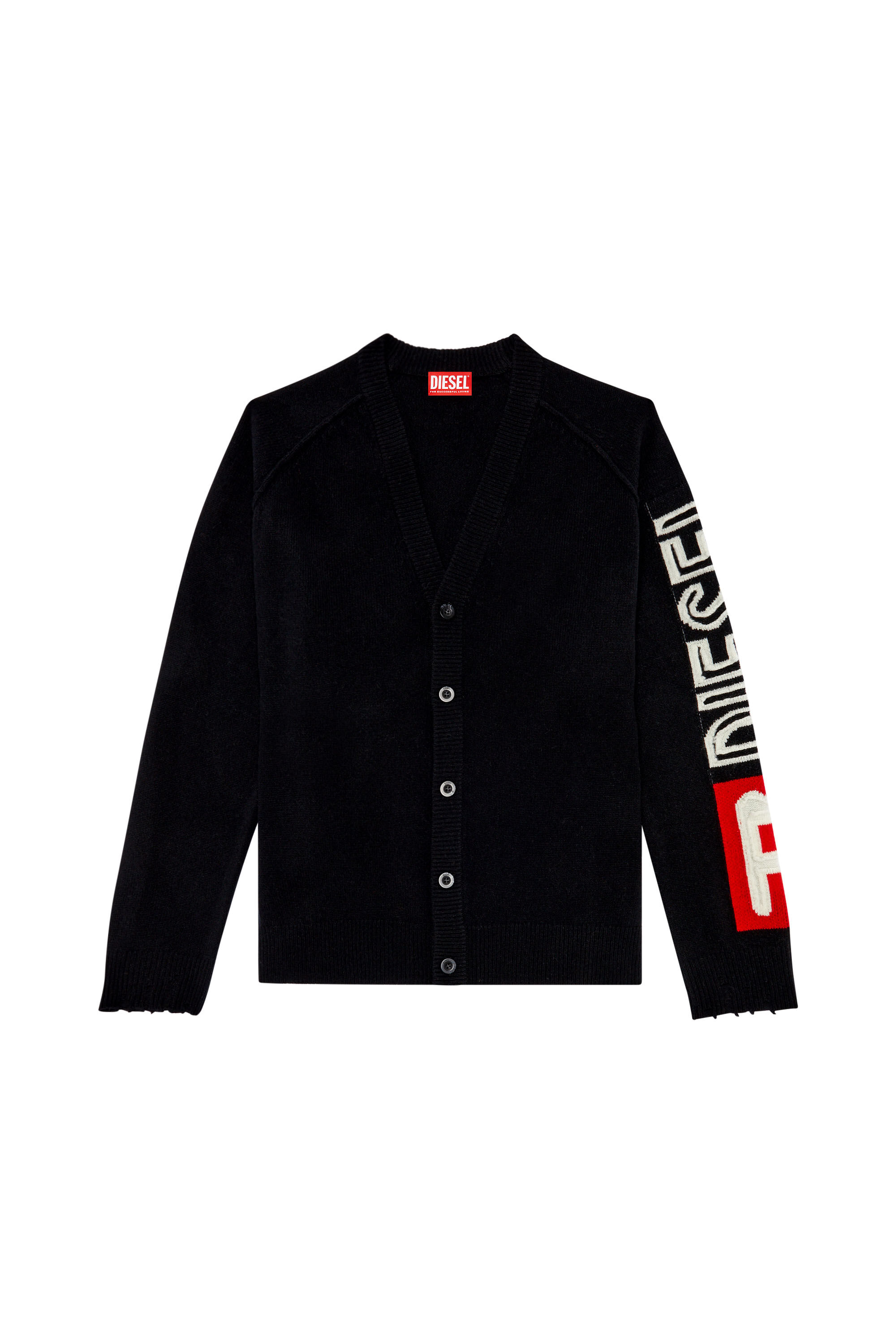 Diesel - K-SARRI, Male's Wool cardigan with cut-up logo in Black - 2