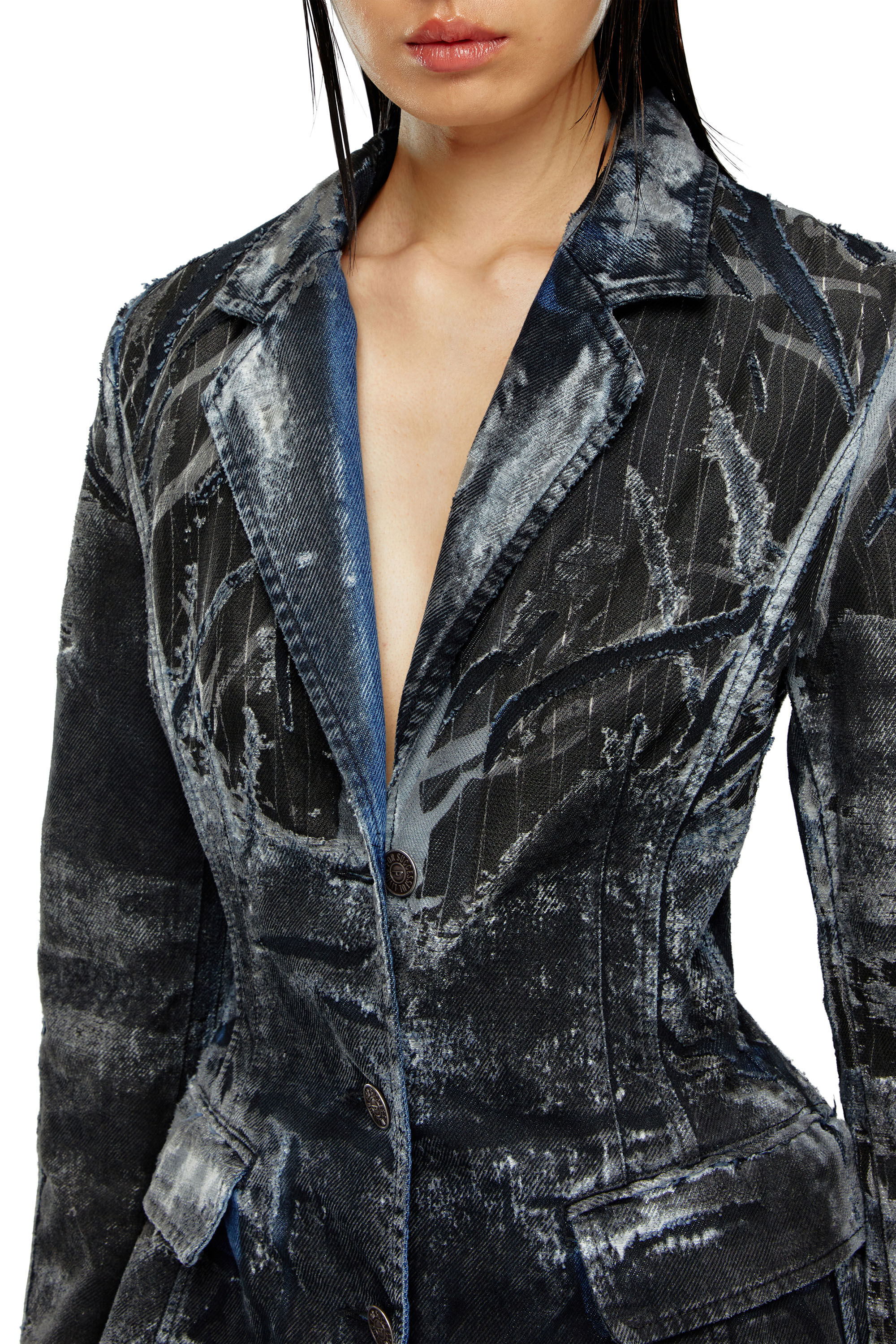 Trench Coat in pinstriped devoré Denim | Diesel denim coords