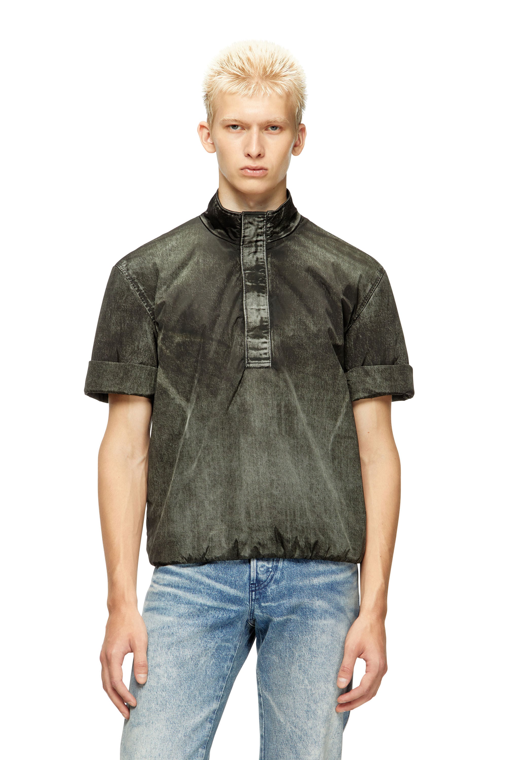 Men's Short-sleeve jacket in denim-effect nylon | Black | Diesel MX