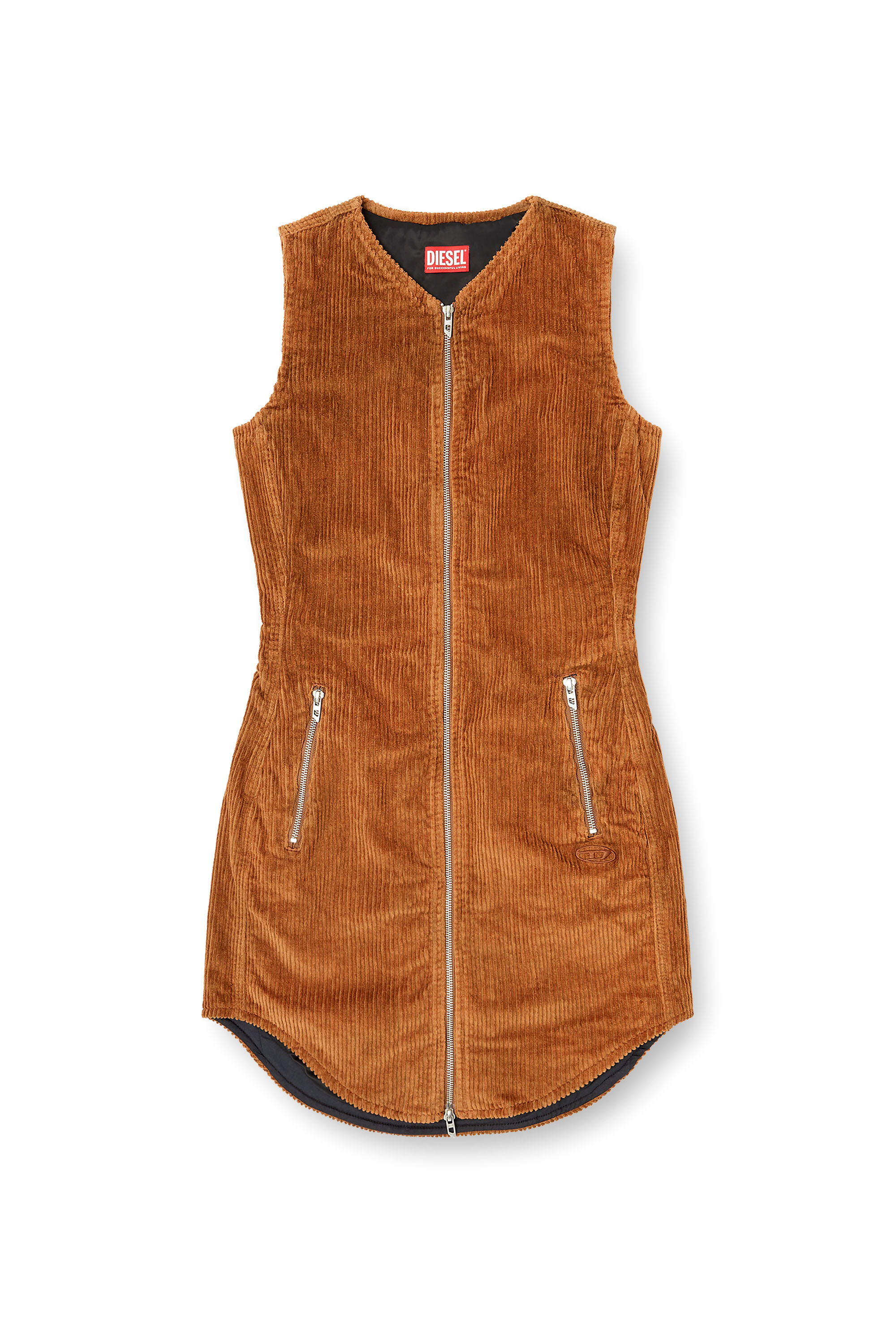 Diesel - D-ENEA, Female's Cotton mini dress with front zipper in Brown - 2