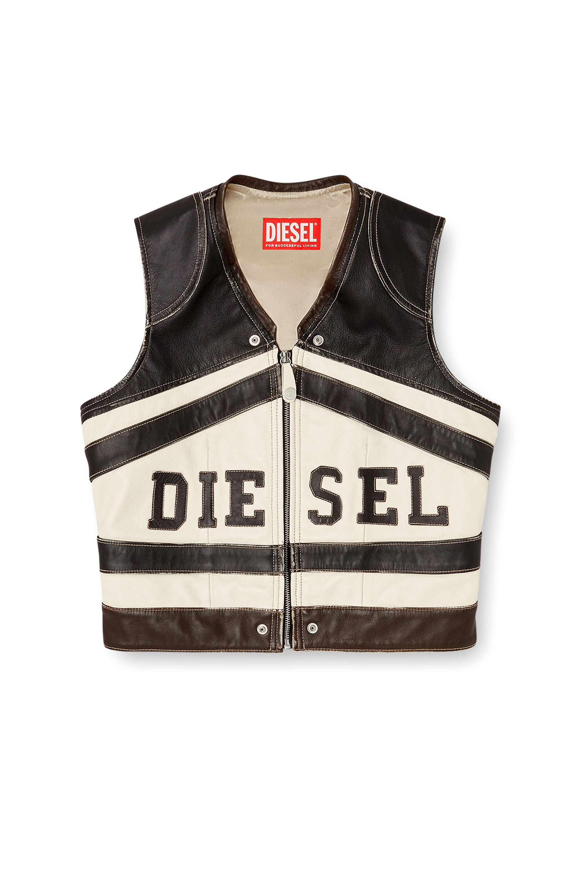 Women's Leather vest with front logo and contrast stripes