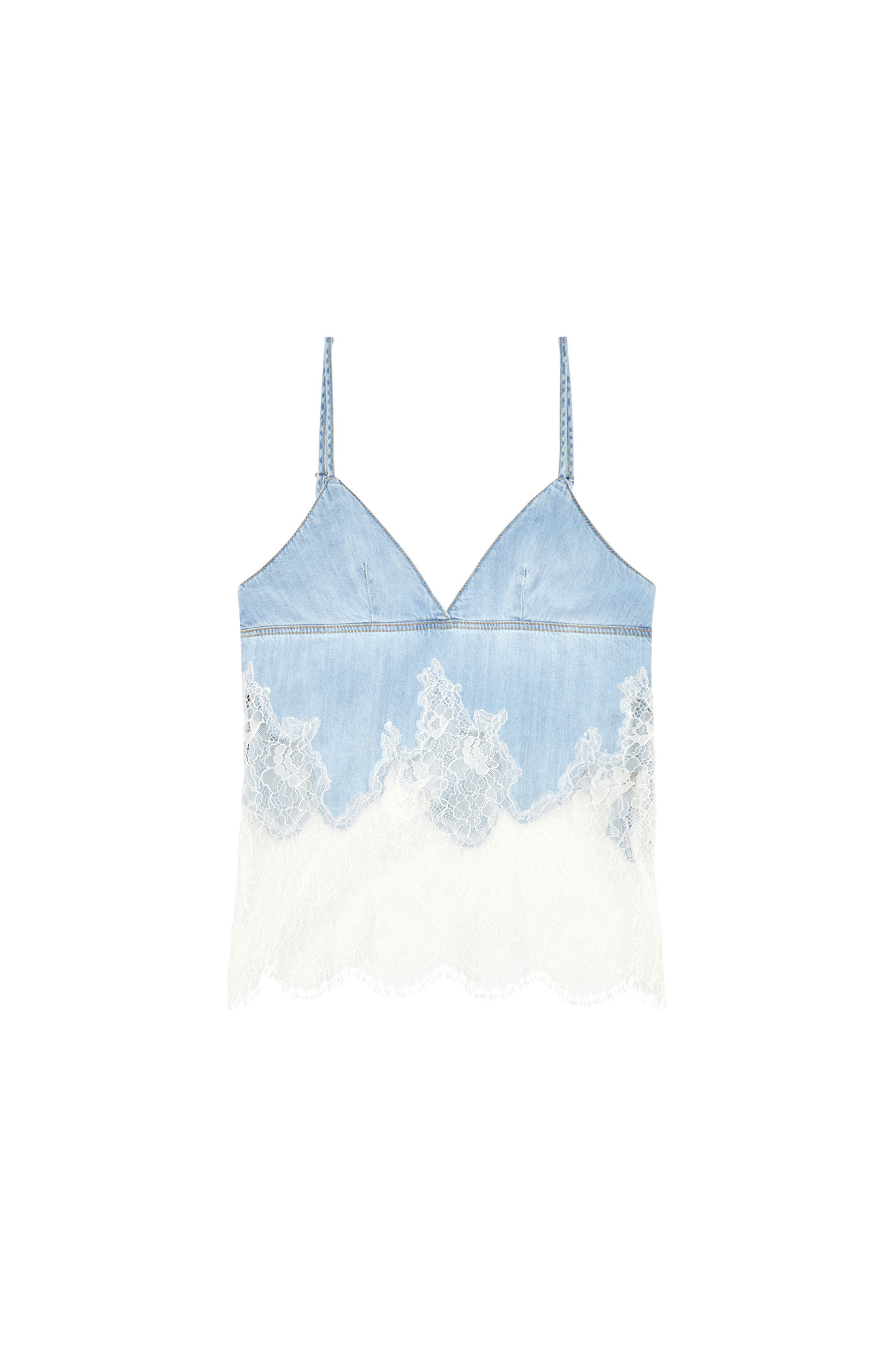 Diesel - DE-MONY-S, Female's Strappy top in denim and lace in Light Blue - 2