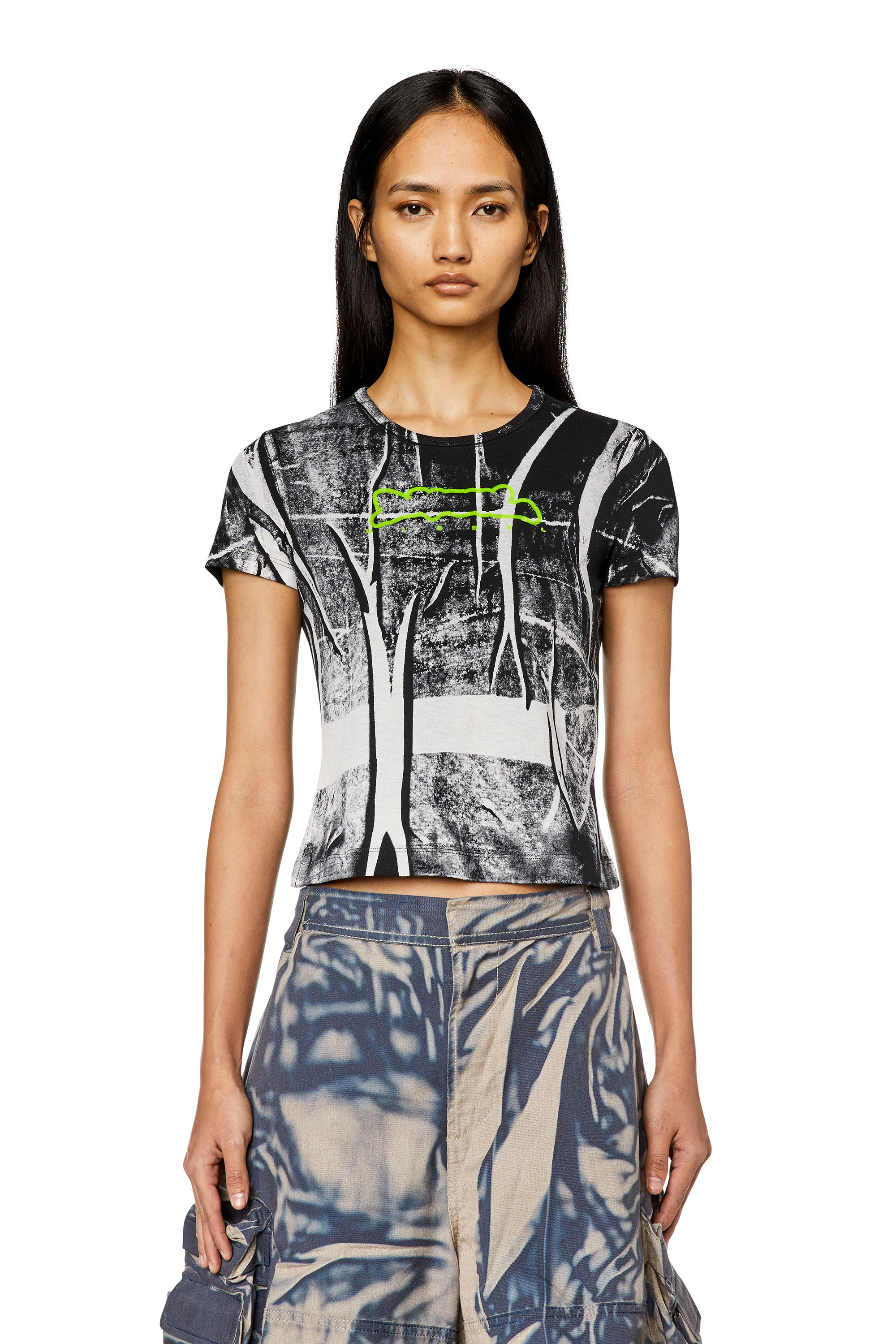 Diesel - T-UNCUTIE-LONG-N5, T-shirt avec imprimé froissé Femme in Polychrome - 5