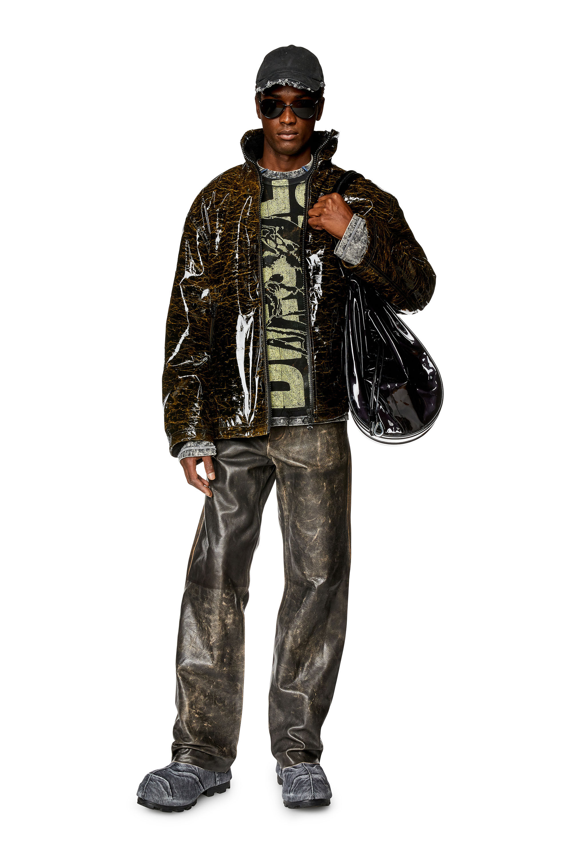Diesel - P-KAUFFMAN, Male's Pants in coated leather in Brown - 1