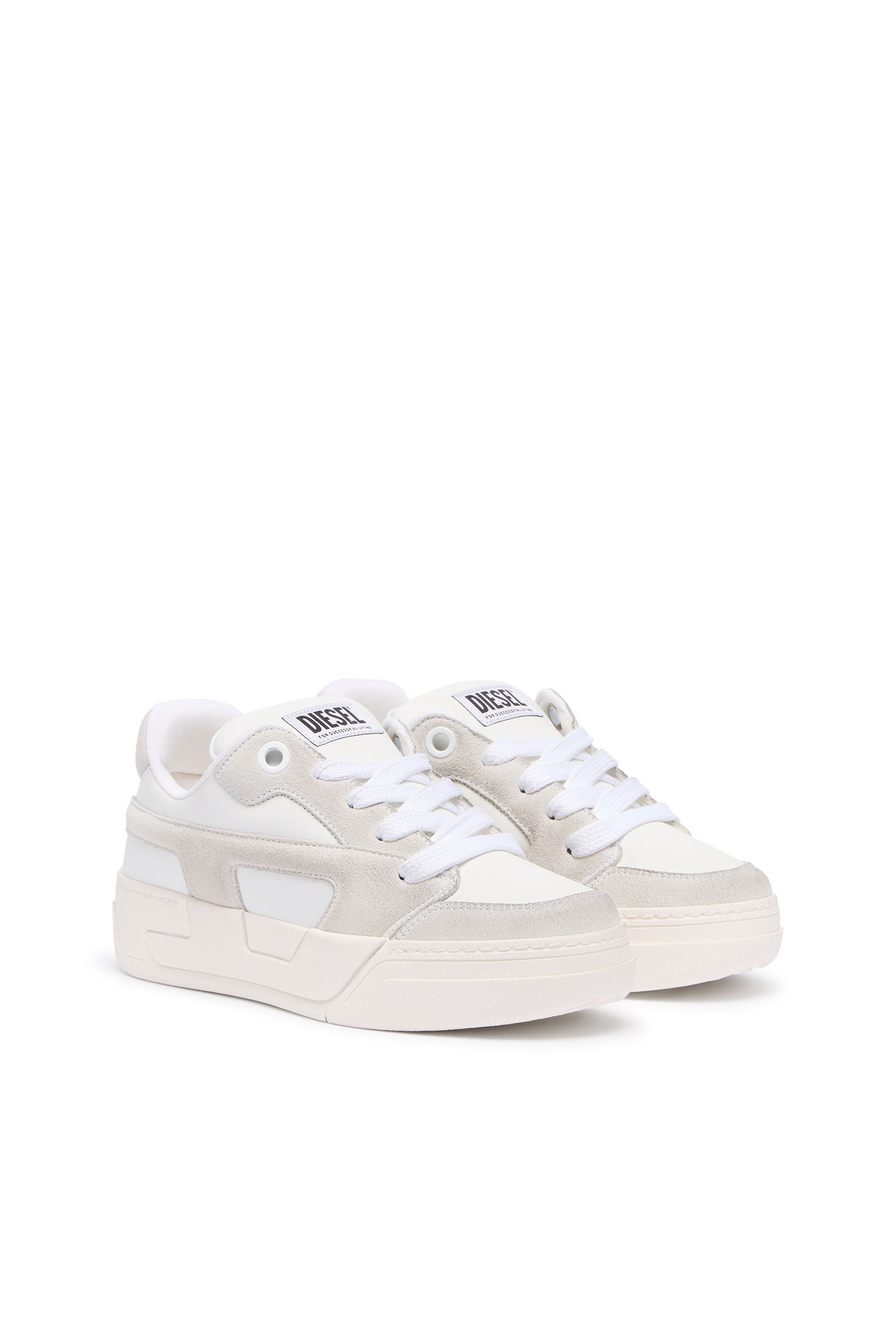Women's D-Ollie-Distressed sneakers in leather and suede | White