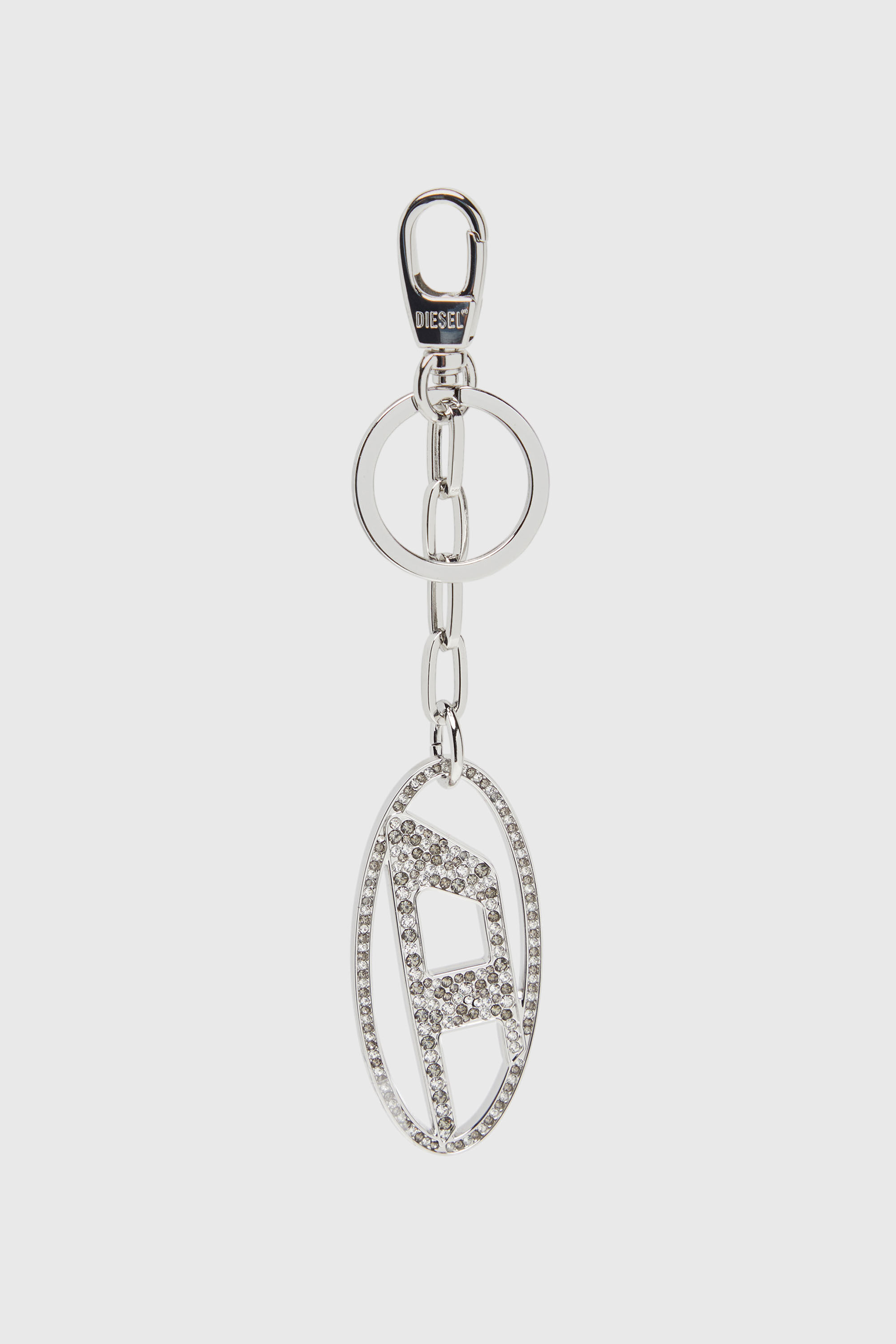 小物 DIESEL l Oval D keyring with crystal Women's Metal Oval D keyring with crystals | Silver | Diesel