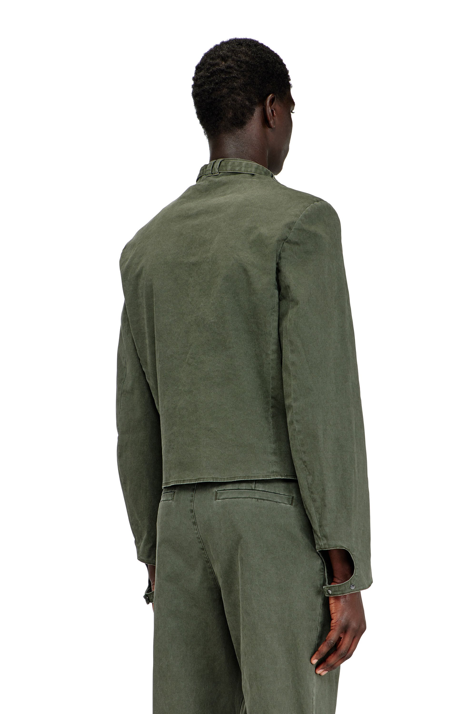 Diesel - J-NURIEL-CO, Man's Coated cotton-twill jacket with biker details in Green - 4