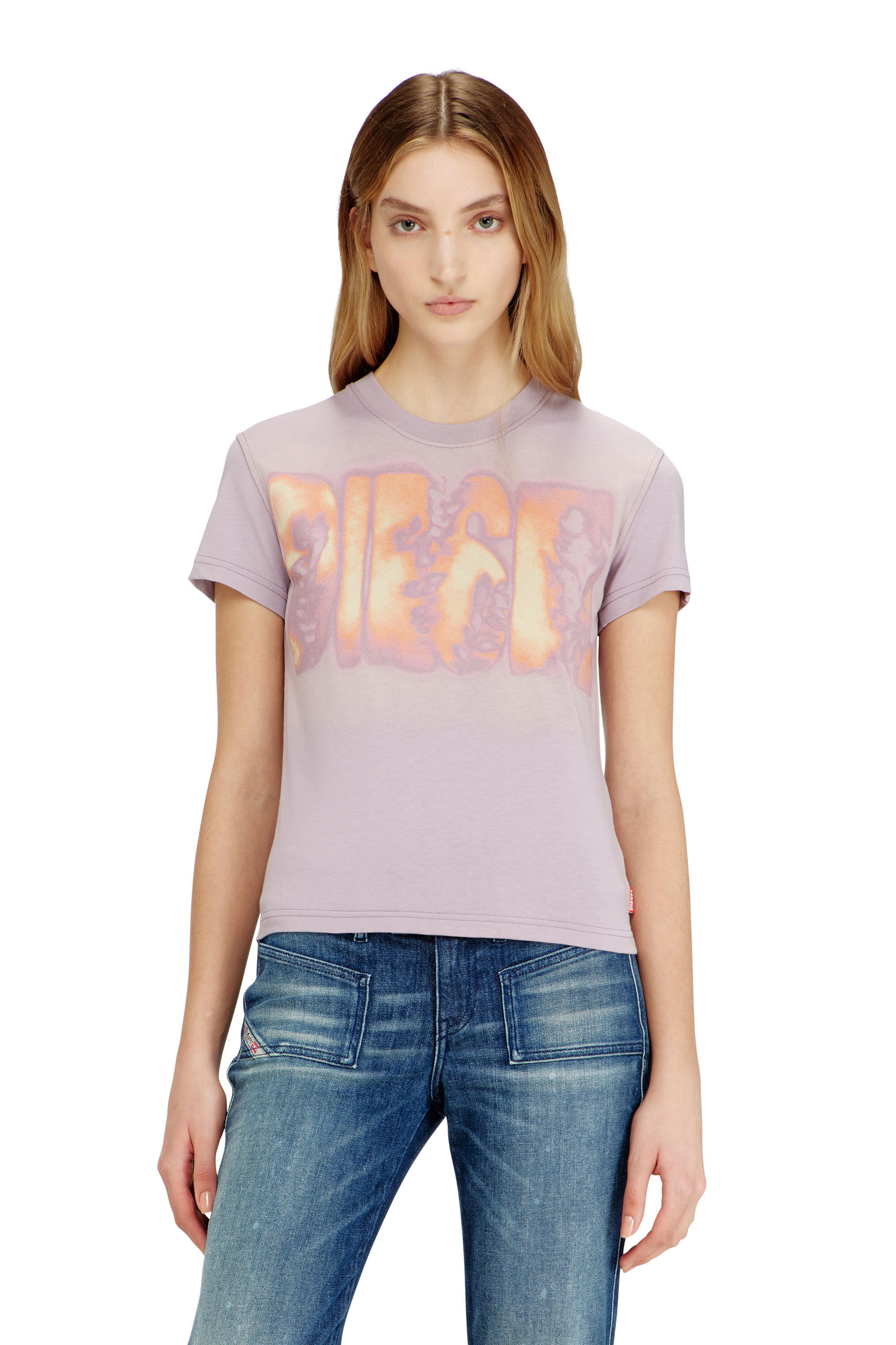 Women's Slim jersey T-shirt with graphic print | Violet | Diesel