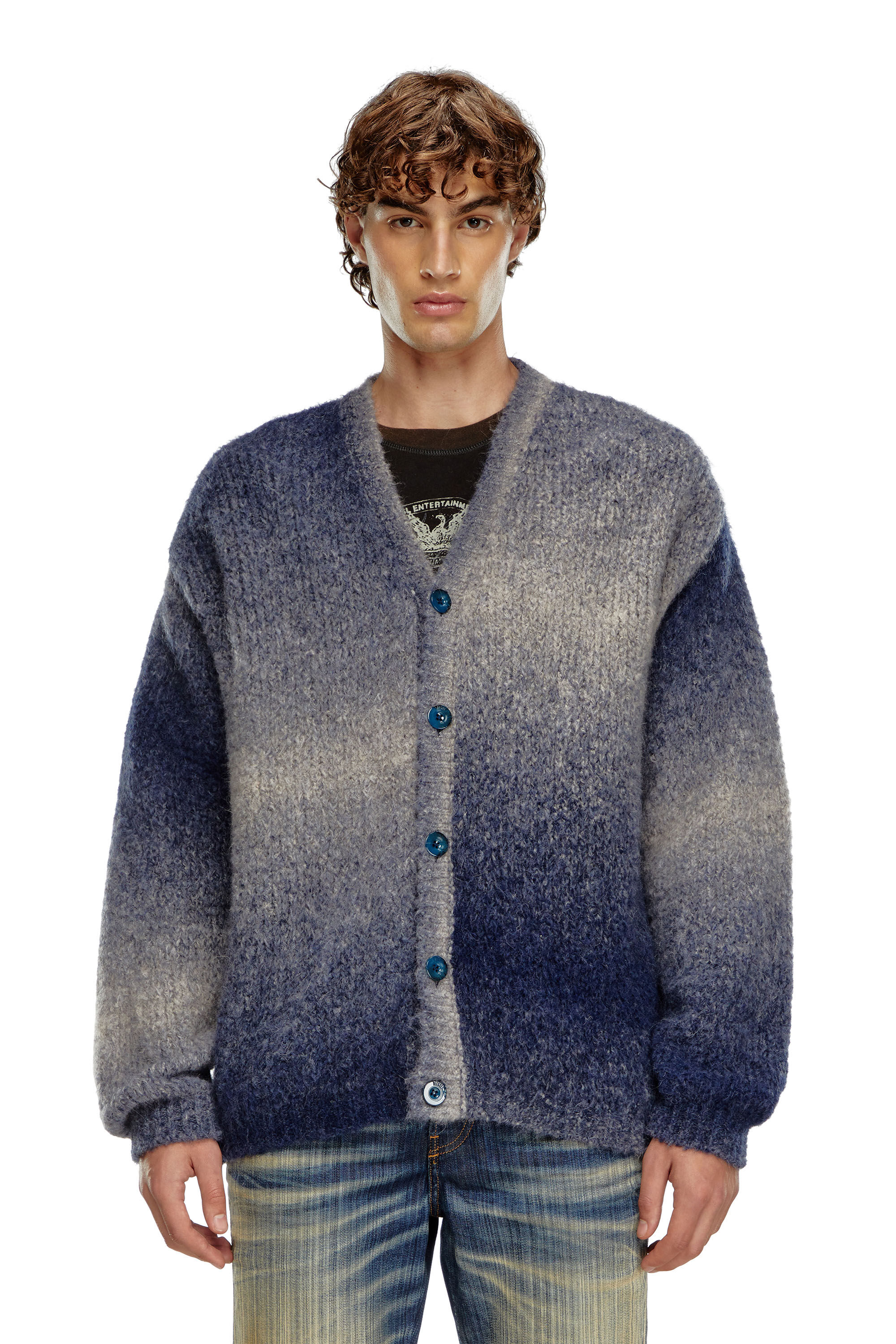 Diesel - K-RAMARRO, Male's Dégradé cardigan in alpaca blend in Blue - 3