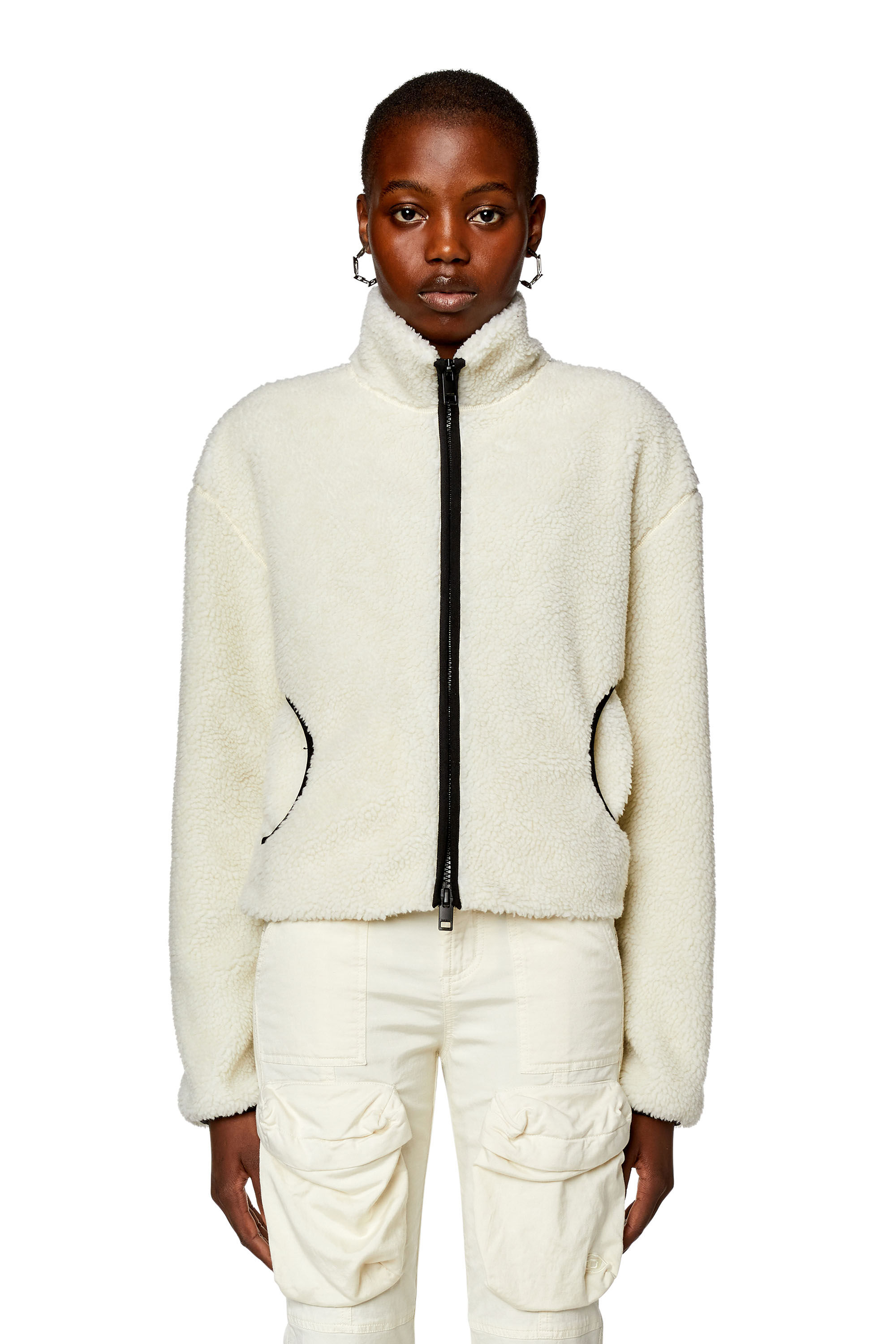 Diesel - F-CHIBI, Female's Teddy jacket with piped oval D logo in White - 4