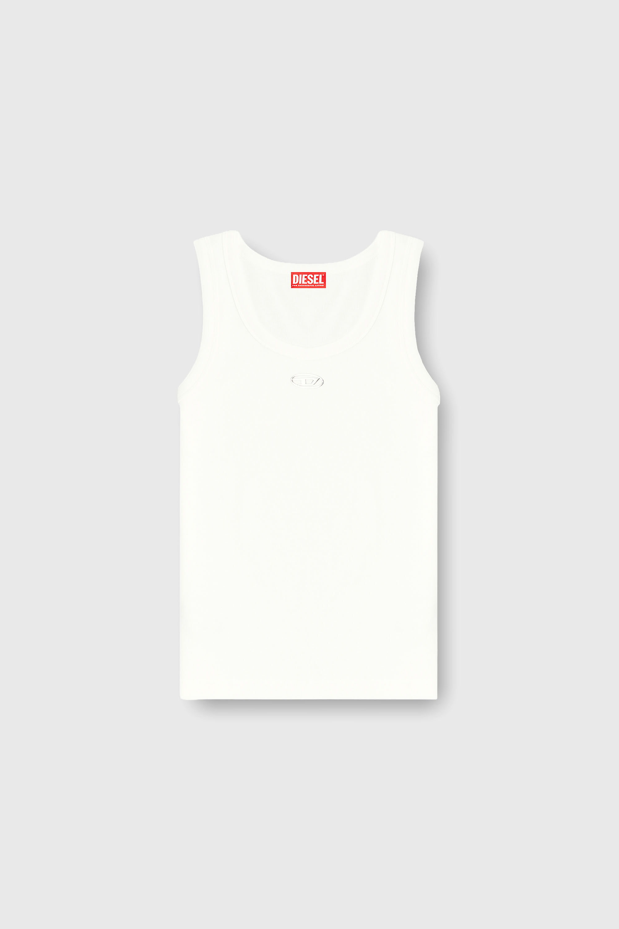 Women's Slim ribbed tank top with metallic Oval D | White | Diesel
