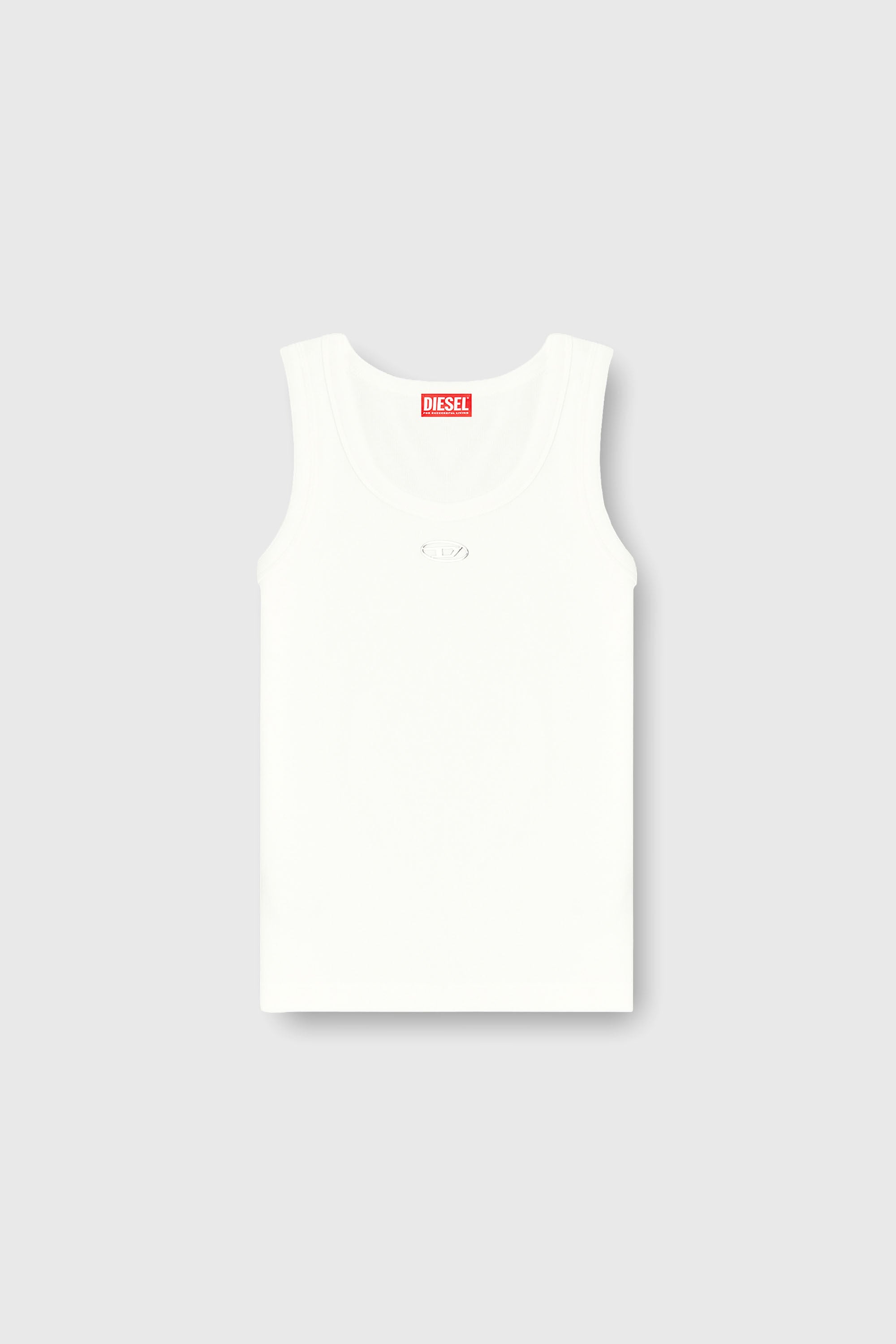 Diesel - T-ANKI-OD, Woman's Slim ribbed tank top with metallic Oval D in White - 2