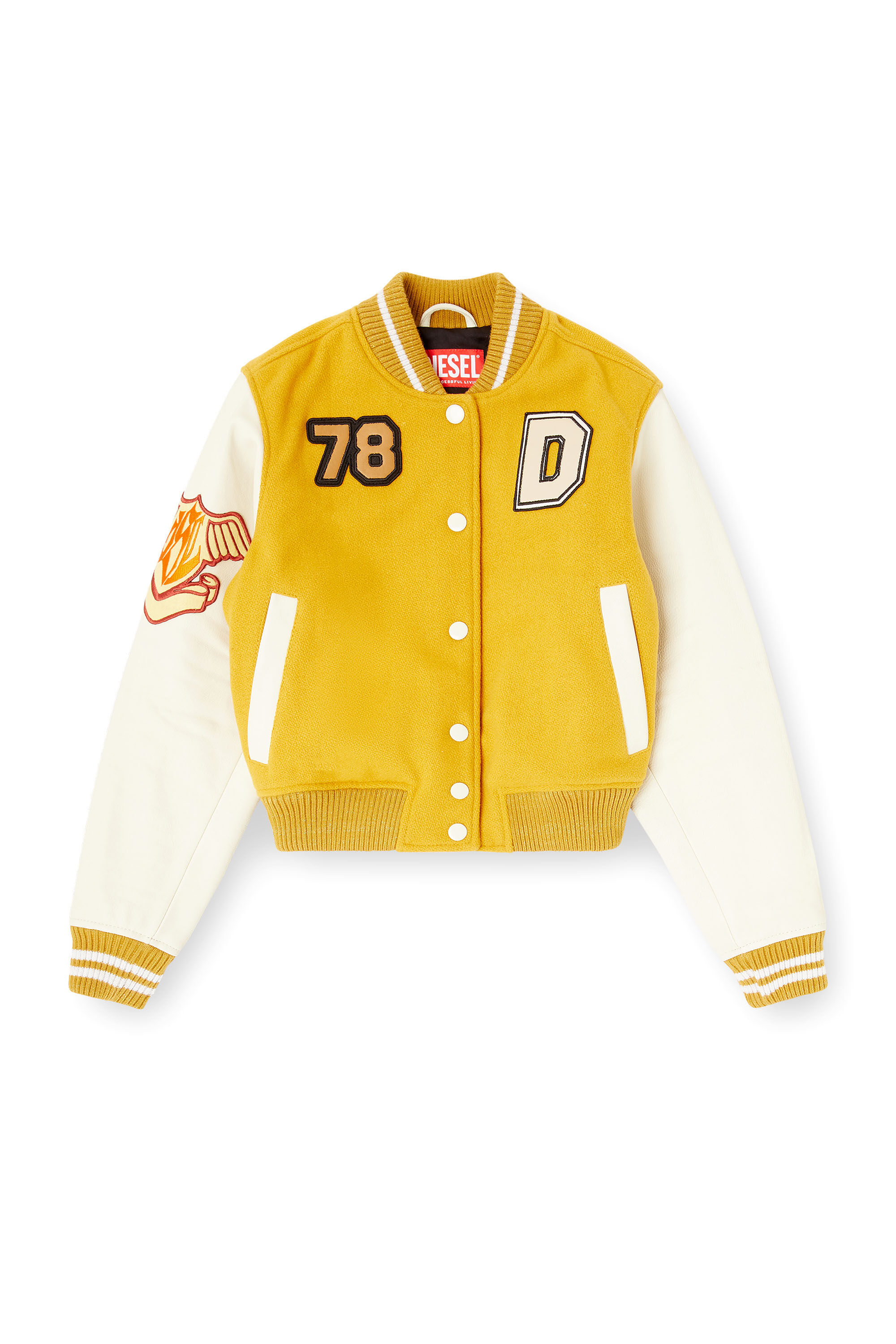 Women's Cropped varsity jacket in wool and leather | Multicolor