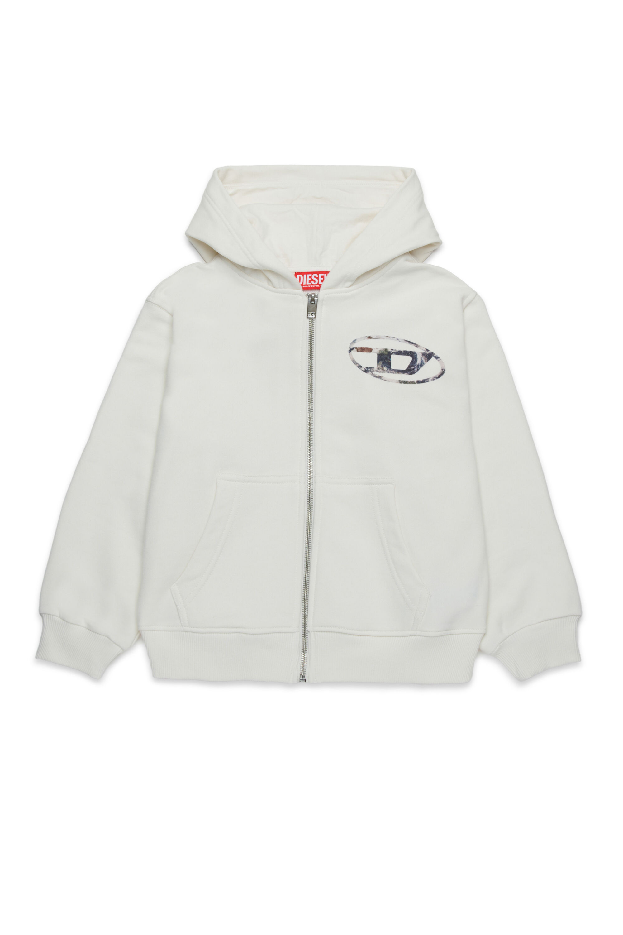 Diesel - SWELTHOODZIP  OVER, Male's Zip-up hoodie with Planet Camo logo in White - 1