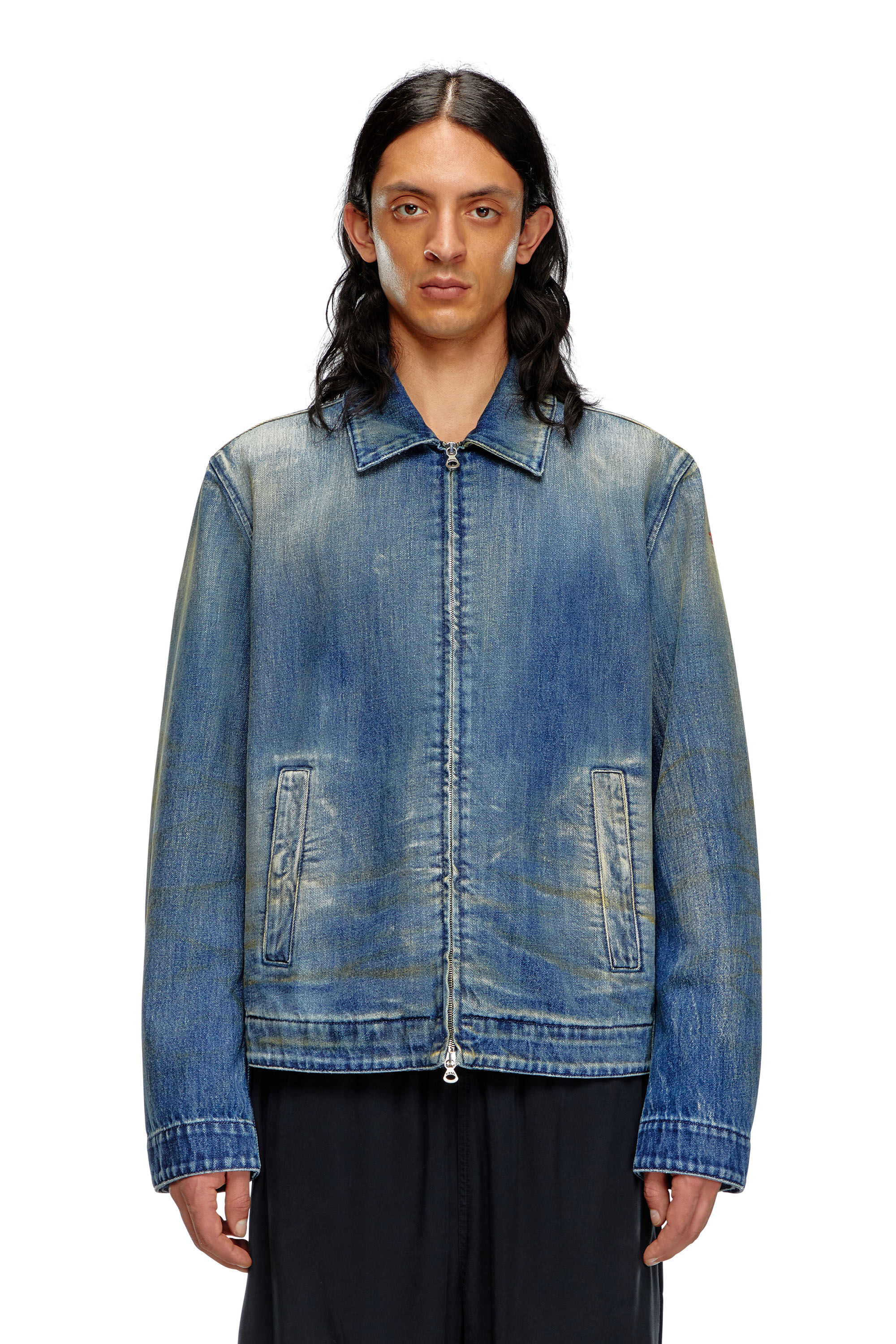 Diesel - D-ROHE, Male's Denim blouson jacket with dirt wash in Medium Blue - 6