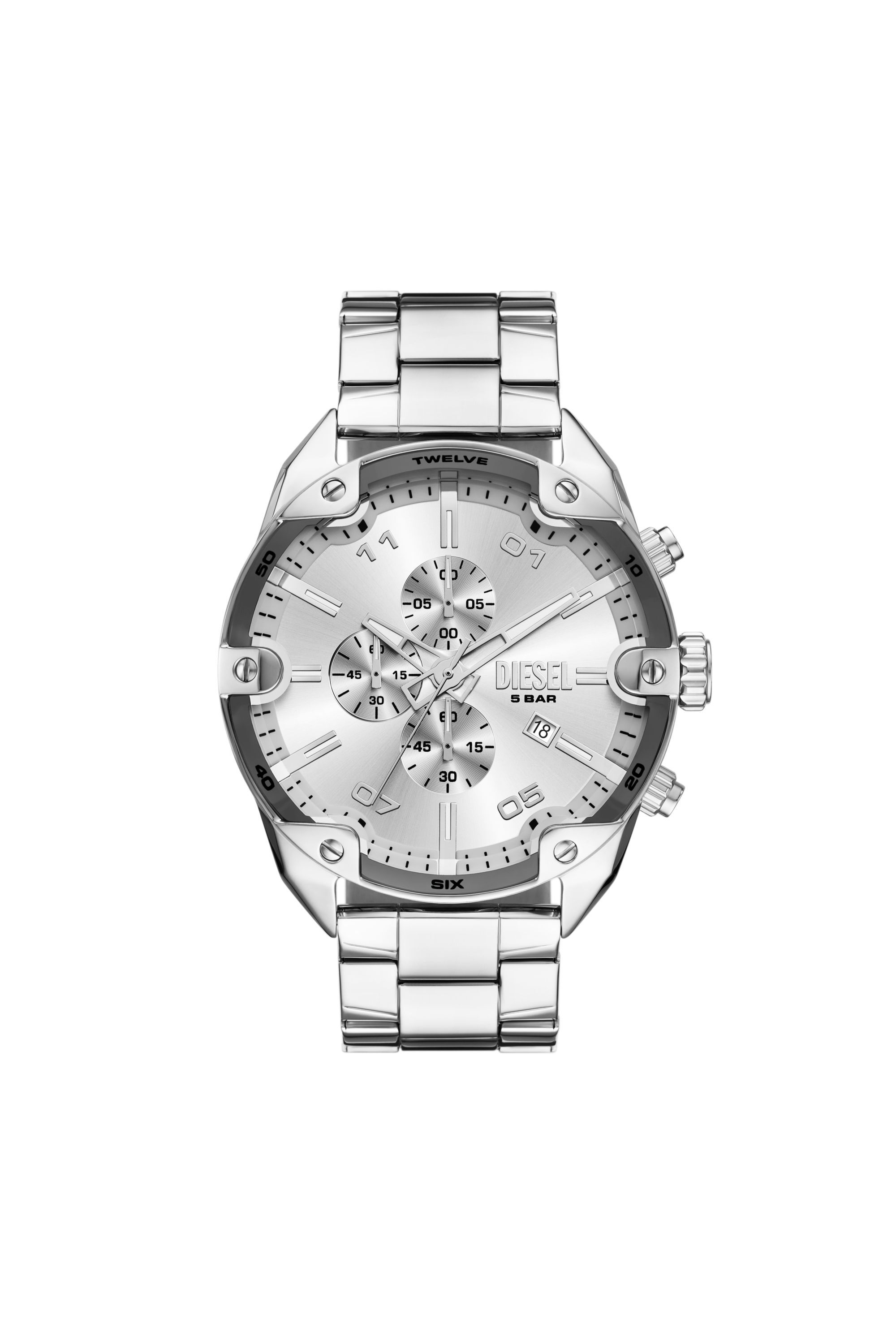 Diesel - DZ4677, Man's Diesel Spiked Chronograph Stainless Steel Watch in Silver - 1