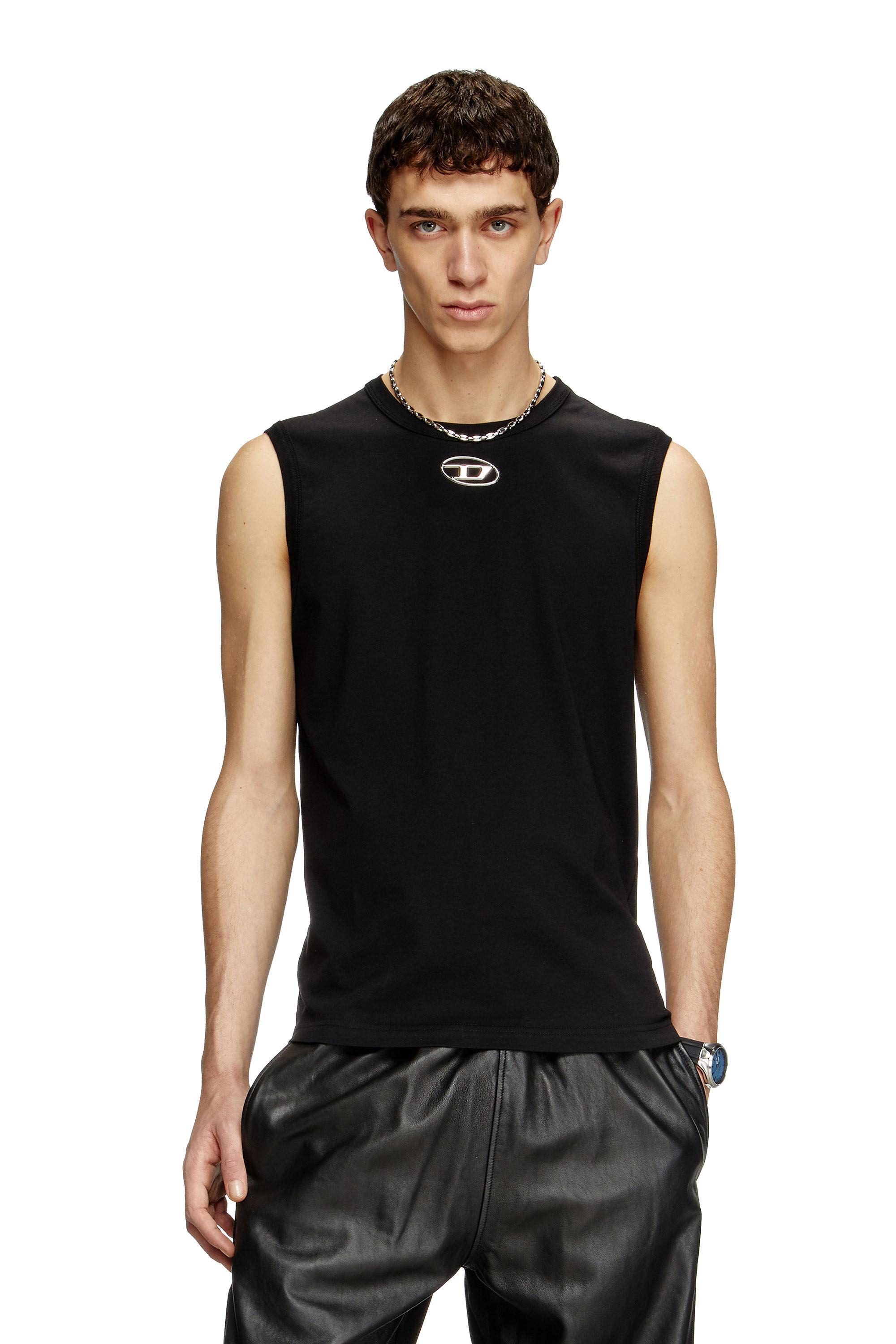 洗練されたDIESEL T-BISCO-OD A153720CLBR XL Men's Tank top with metallic Oval D | Black | Diesel