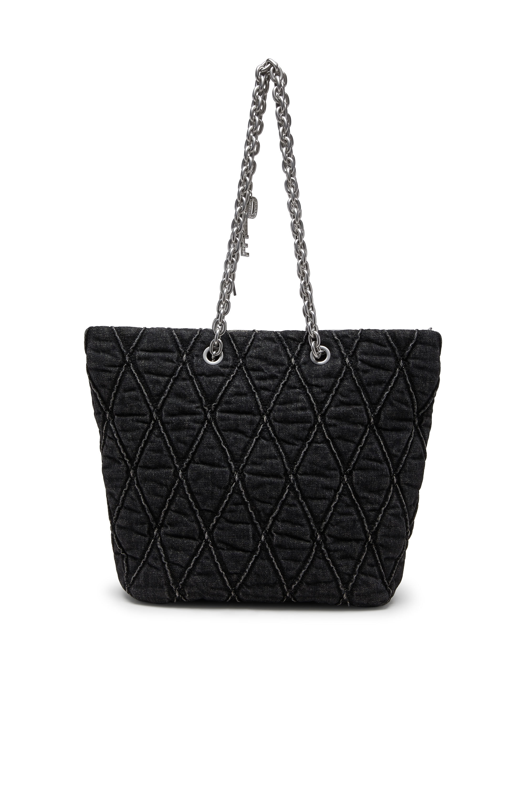 Women's Charm-D-Tote bag in treated quilted denim | Black | Diesel