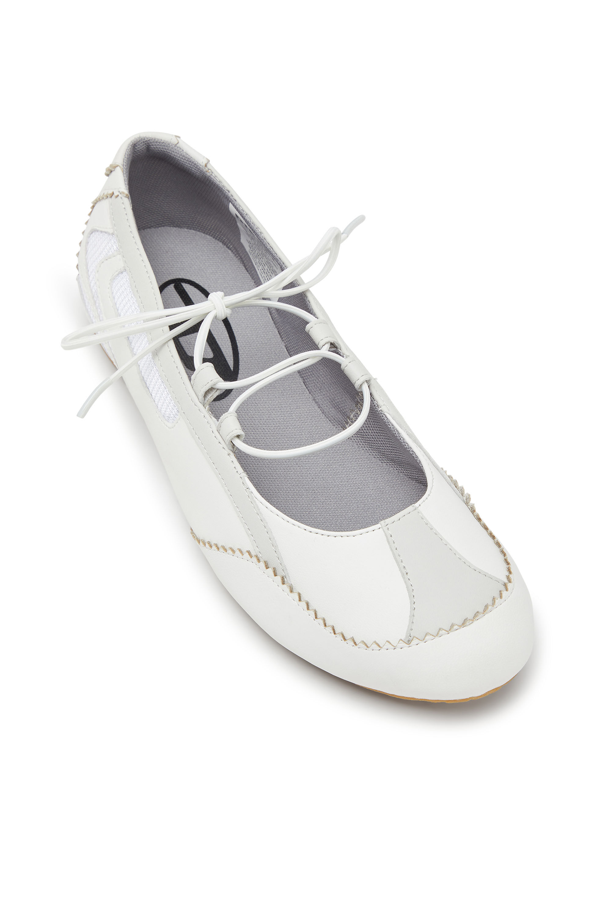 Women's D-Mile-Lace-up ballet flats in leather and mesh | White