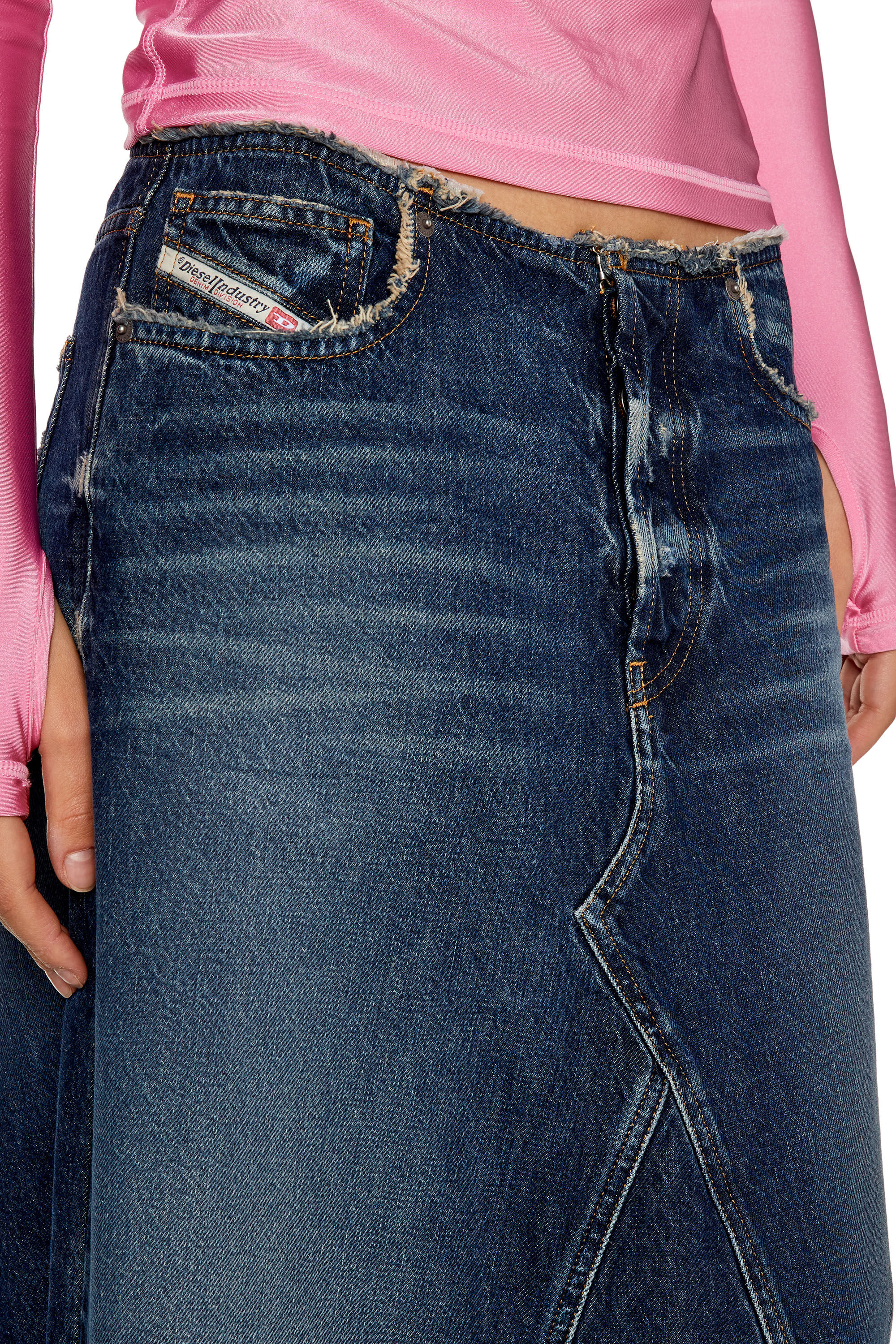 Diesel - DE-PAGO-S, Jupe longue avec taille cut-off Femme in Bleu - 5