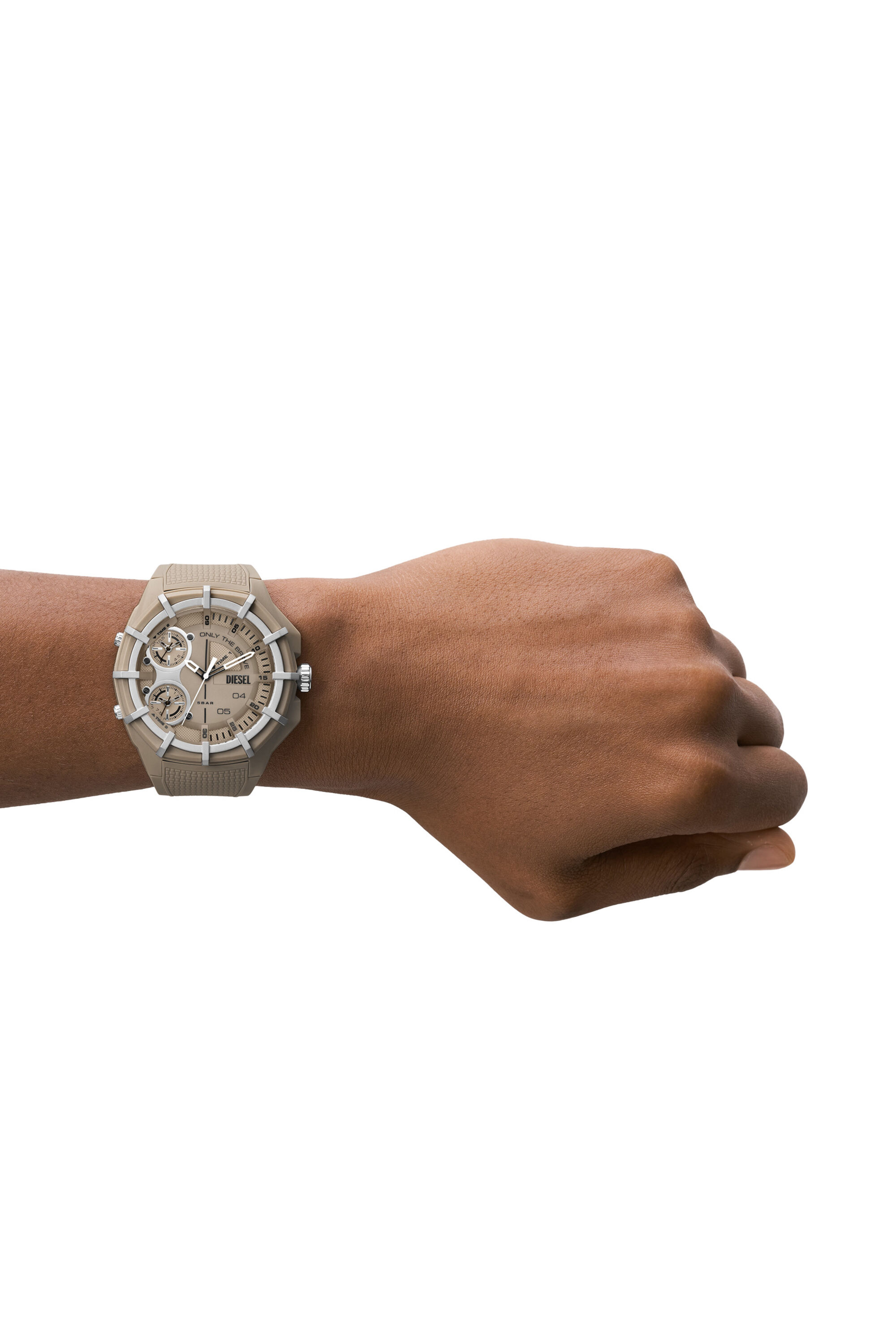Diesel - DZ1990, Montre Framed à trois aiguilles en silicone brun Homme in Beige - 4