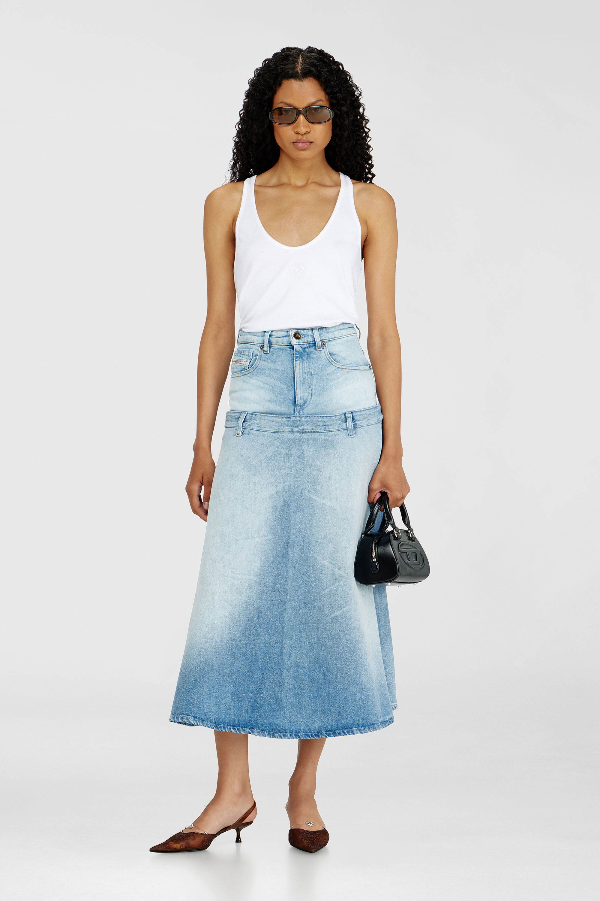 Women's Denim skirt with layered design | Blue | Diesel {{Country}}